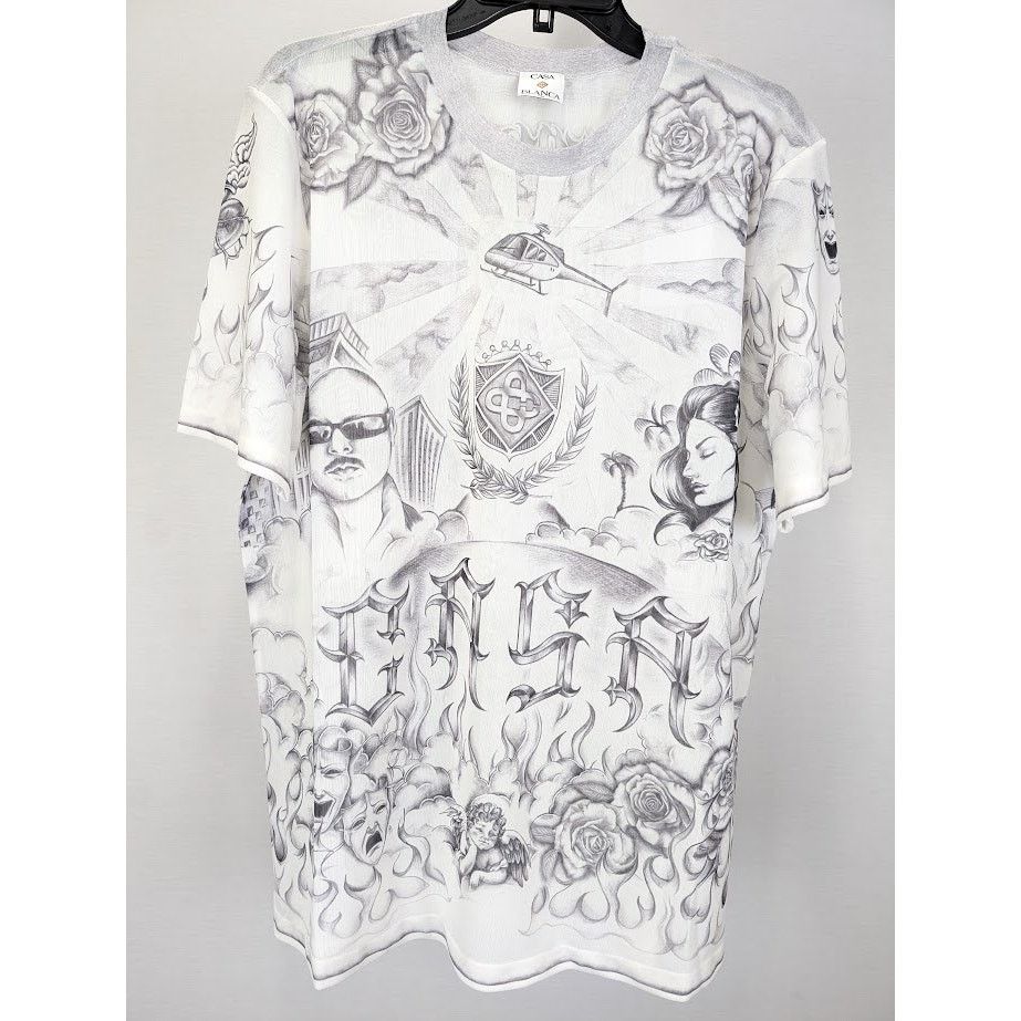 Casablanca o1rshd1 DUP / Printed Crewneck Short Sleeve Mesh Top Tattoo Size US M / EU 48-50 / 2 - 2 Thumbnail