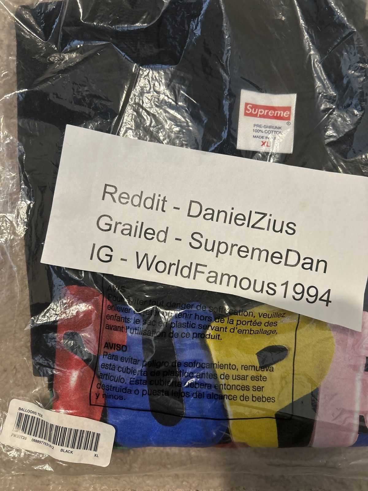 Supreme Supreme Balloons Tee 'Black' Size US XL / EU 56 / 4 - 2 Thumbnail