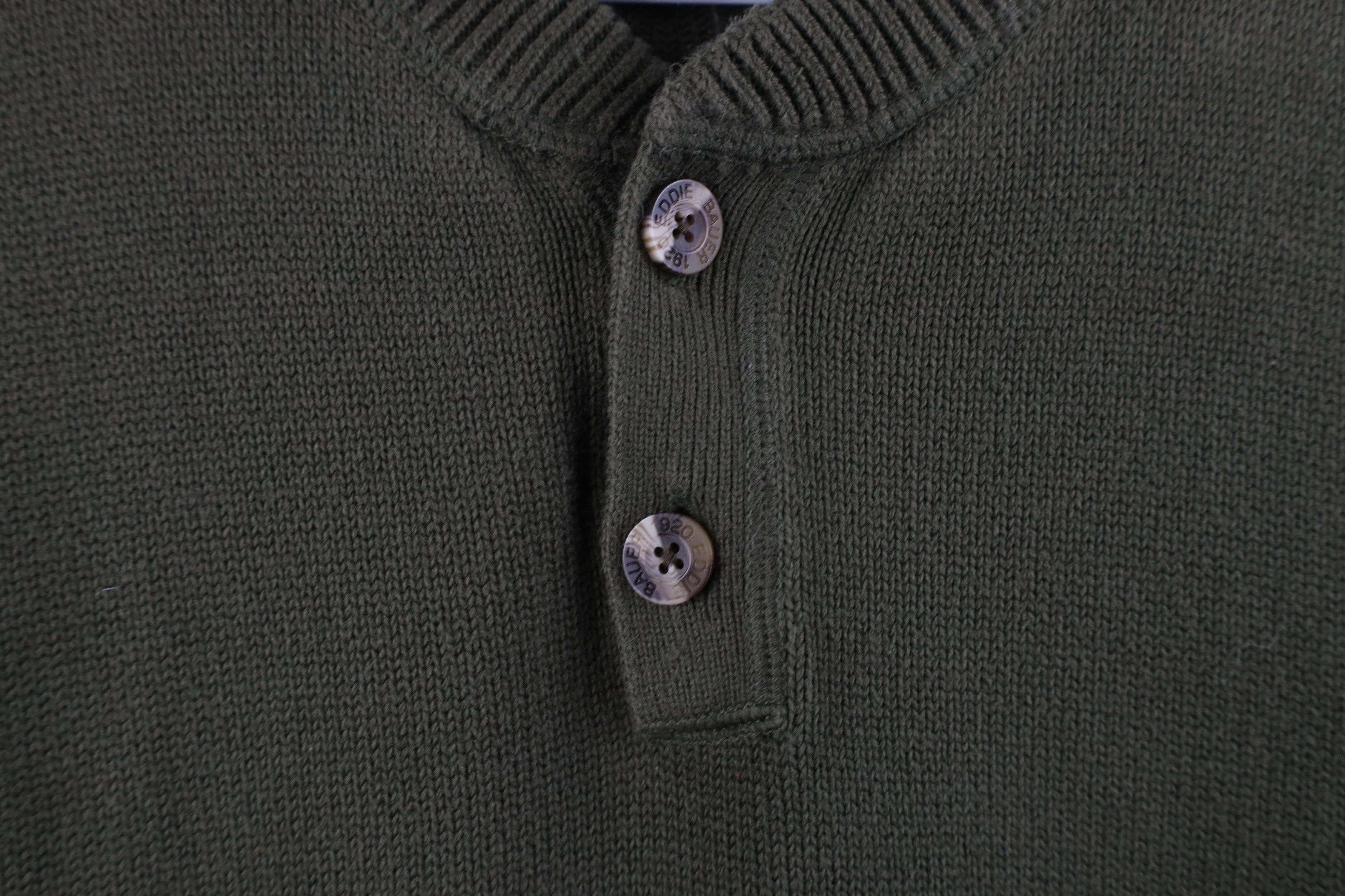 Eddie Bauer × Vintage Vintage Eddie Bauer Blank Cotton Knit Henley Sweater Green Size US L / EU 52-54 / 3 - 6 Thumbnail
