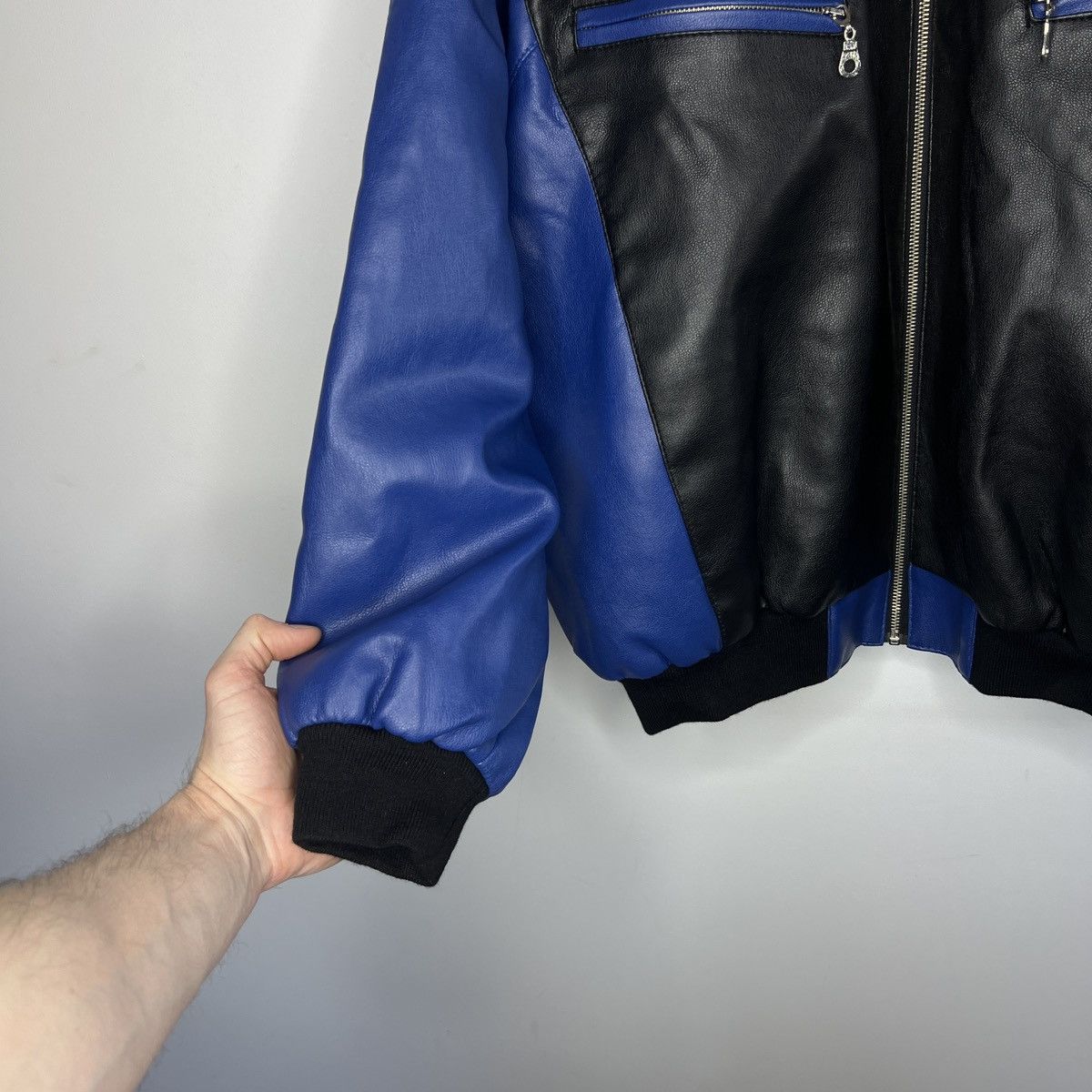 Japanese Brand 90s Boxy Leather Varsity Jacket Bomber Boxy Black Navy Size US M / EU 48-50 / 2 - 7 Thumbnail