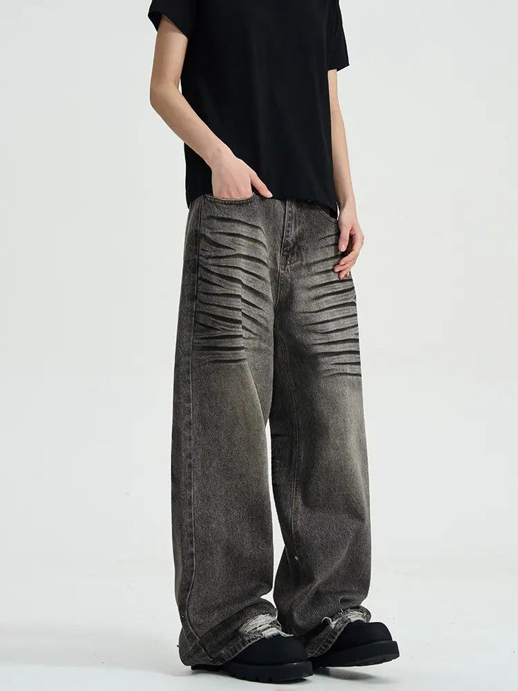 Japanese Brand × Jean Baggy Striped Washed Wide Leg Stack Denim Jeans Size US 28 / EU 44 - 1 Thumbnail