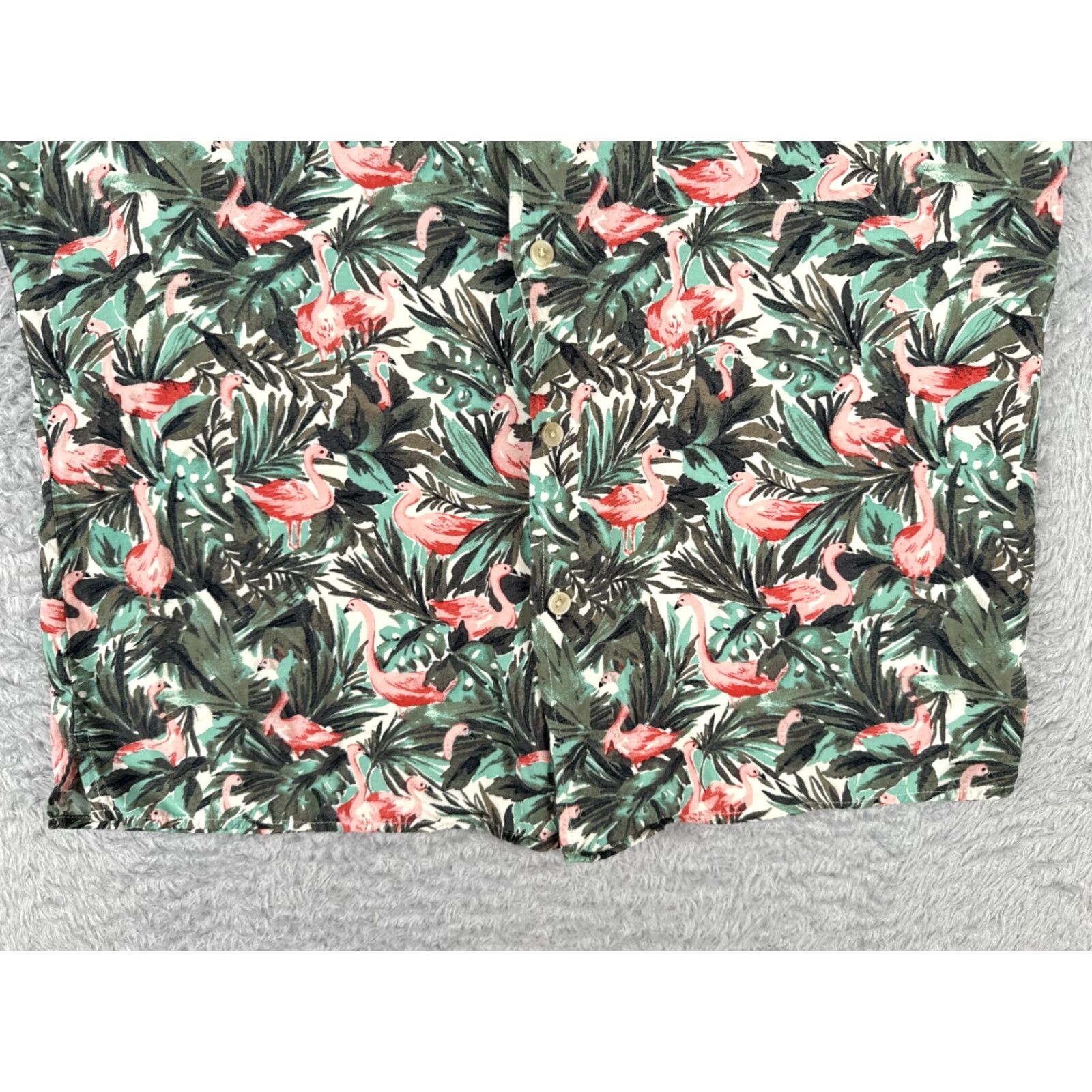 Vintage Goodfellow & Co Shirt Mens Large Green Pink Flamingo AOP Hawaiian Button Rayon Size US L / EU 52-54 / 3 - 5 Thumbnail