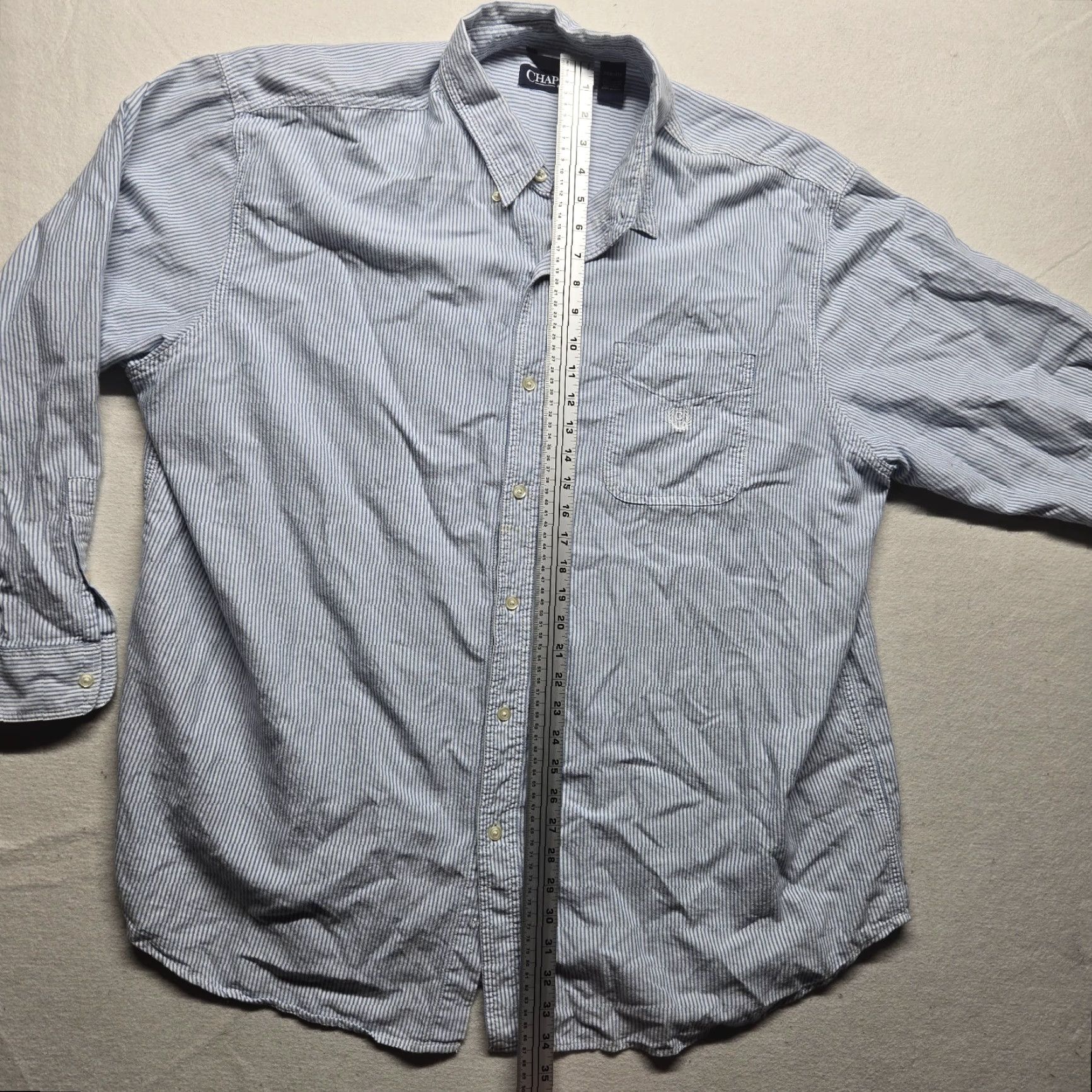 Chaps Chaps Shirt Button-Up Long Sleeve White Blue Stripes 3XB Big & Tall Mens Casual Classic Oxford Collar-Down Button Down Cotton Size US XXL / EU 58 / 5 - 6 Thumbnail