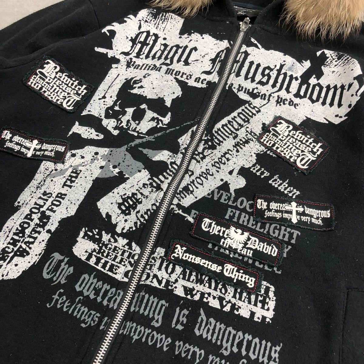 If Six Was Nine 2000s Beaumere Skulls Poem Patch Gothic Punk Fur Zip Hoodie Size US L / EU 52-54 / 3 - 4 Thumbnail