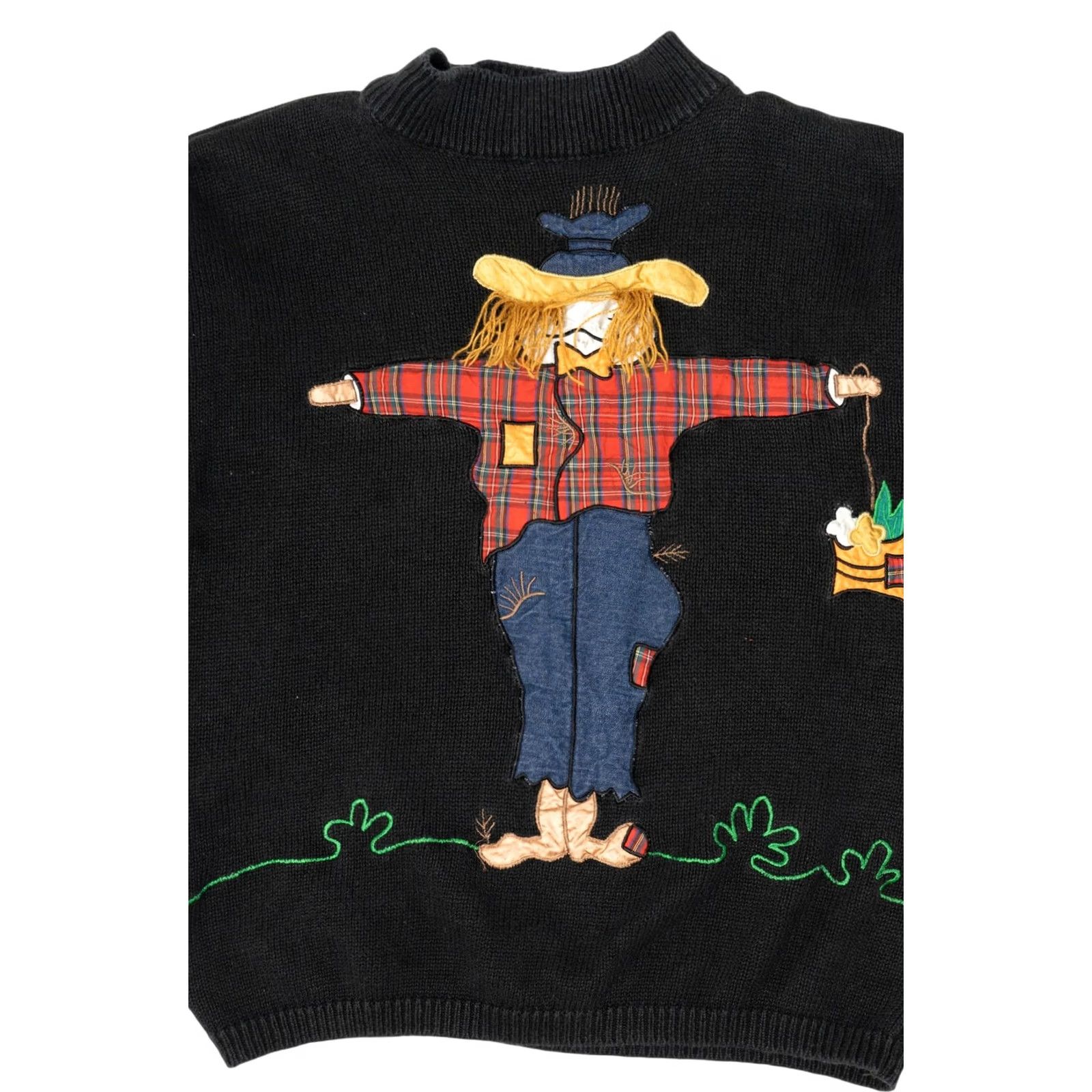 Vintage VINTAGE Colleen's Collectibles Scarecrow Autumn Harvest Halloween Sweater Large Black 1990sRamie / Cotton Mens Size US L / EU 52-54 / 3 - 5 Thumbnail