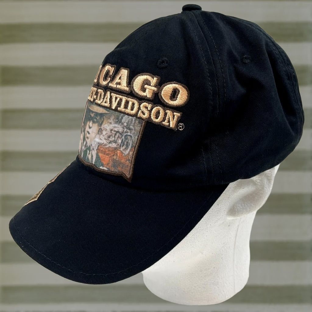 Harley Davidson Harley-Davidson Chicago Adjustable Strapback Cap Hat Embroidered Black Men One Size Cap/Hat USA Biker Motorcycle Vintage Size ONE SIZE - 1 Thumbnail