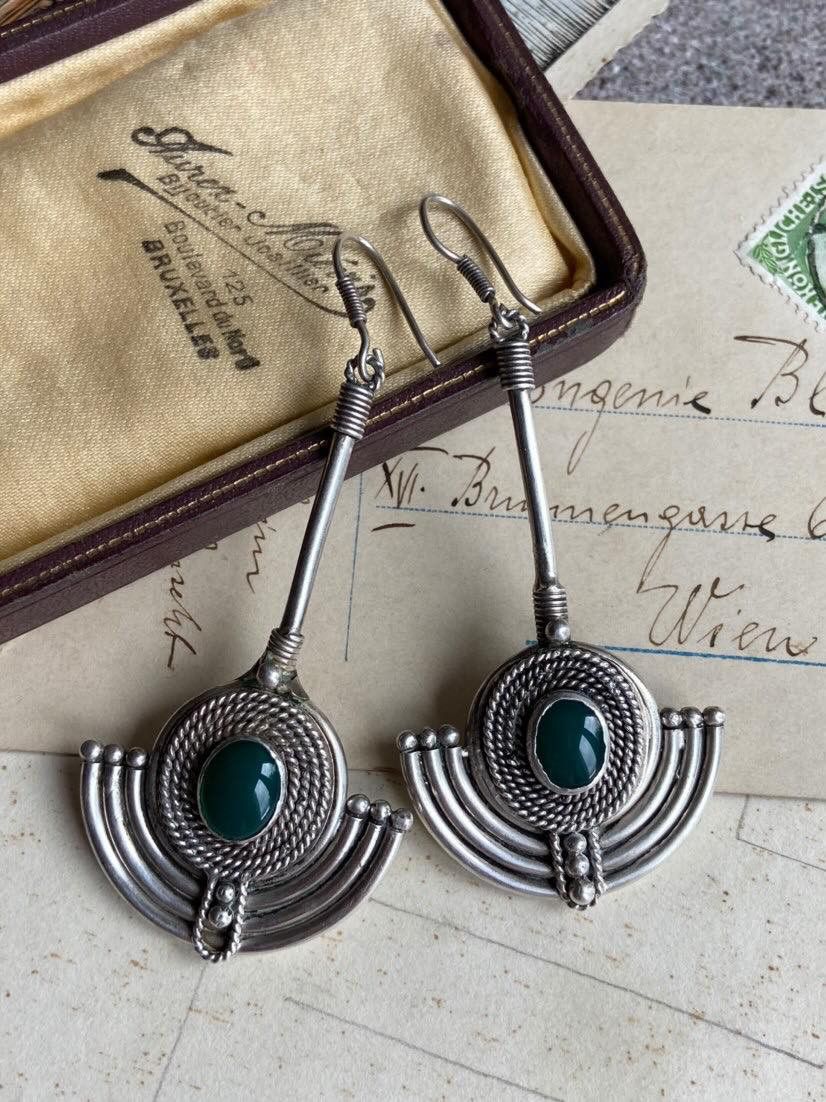 Jewelry Vintage Sterling Silver 925 Earrings Chalcedony Stone 19 gr Size ONE SIZE - 4 Thumbnail