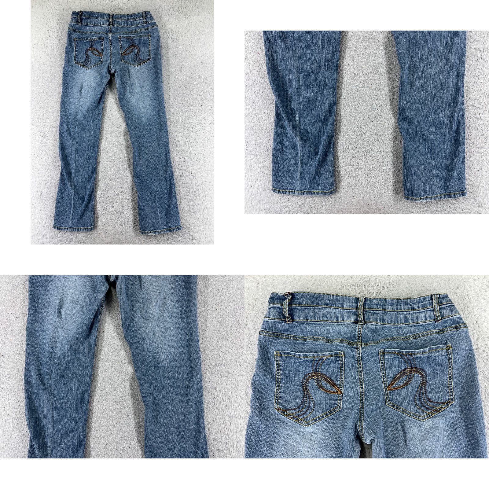 Denime Apollo Jeans Pants Womens 10 Blue Denim Straight Leg Mid Rise Embroidered 27x28 Size 32" / US 10 / IT 46 - 9 Thumbnail