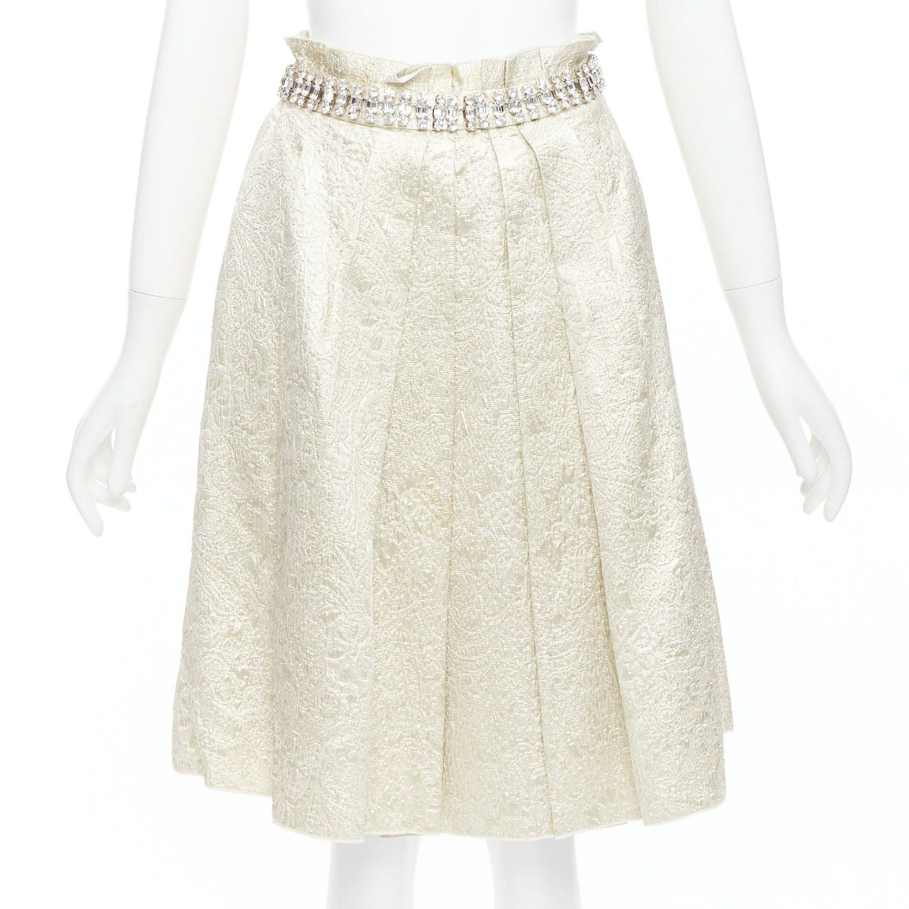 Dolce & Gabbana DOLCE GABBANA crystal rhinestone waistband beige brocade cocktail skirt IT40 S Size 27" / US 4 / IT 40 - 1 Thumbnail