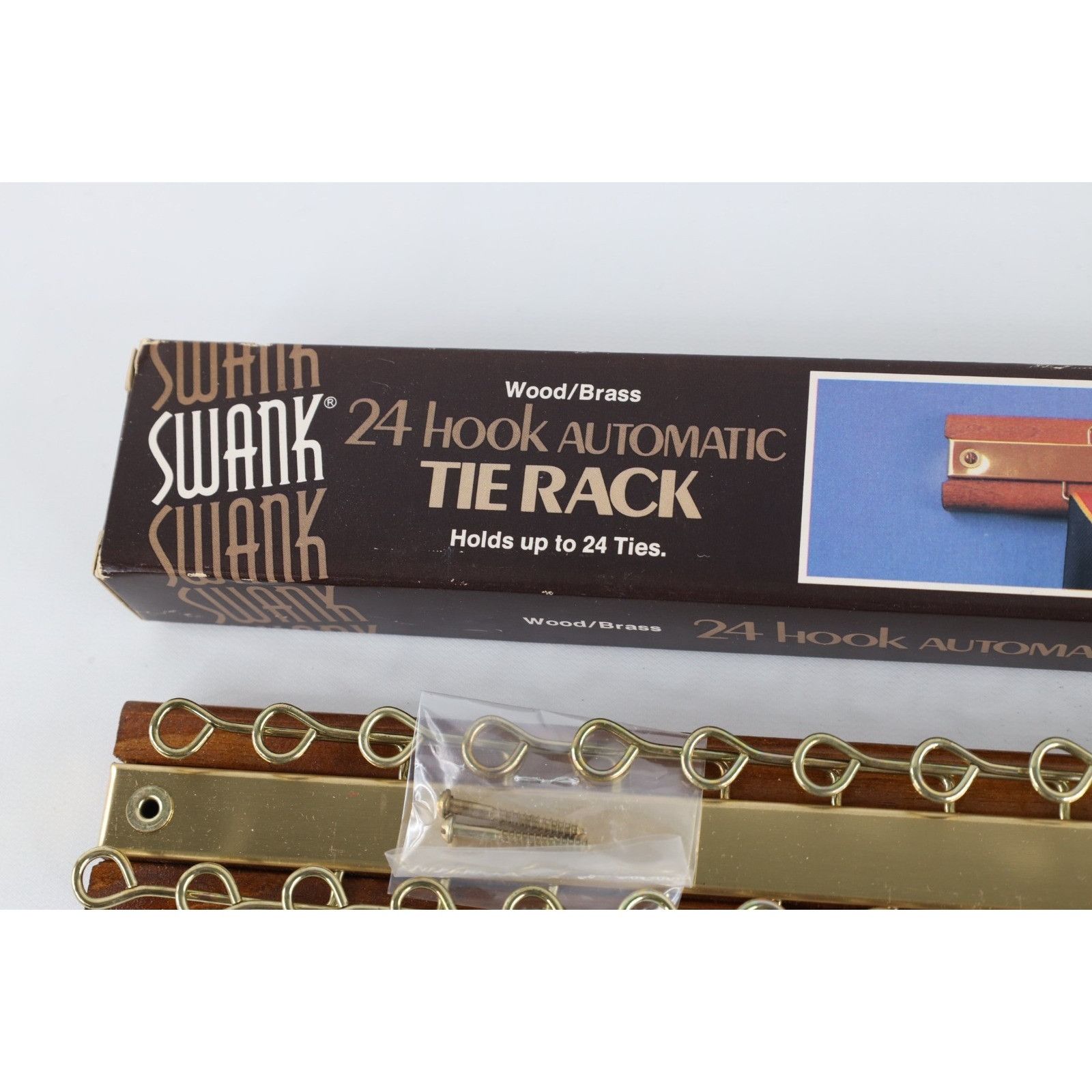 Vintage Deadstock Vintage 80s Wood Brass 24 Hook Automatic Tie Rack Size ONE SIZE - 5 Thumbnail