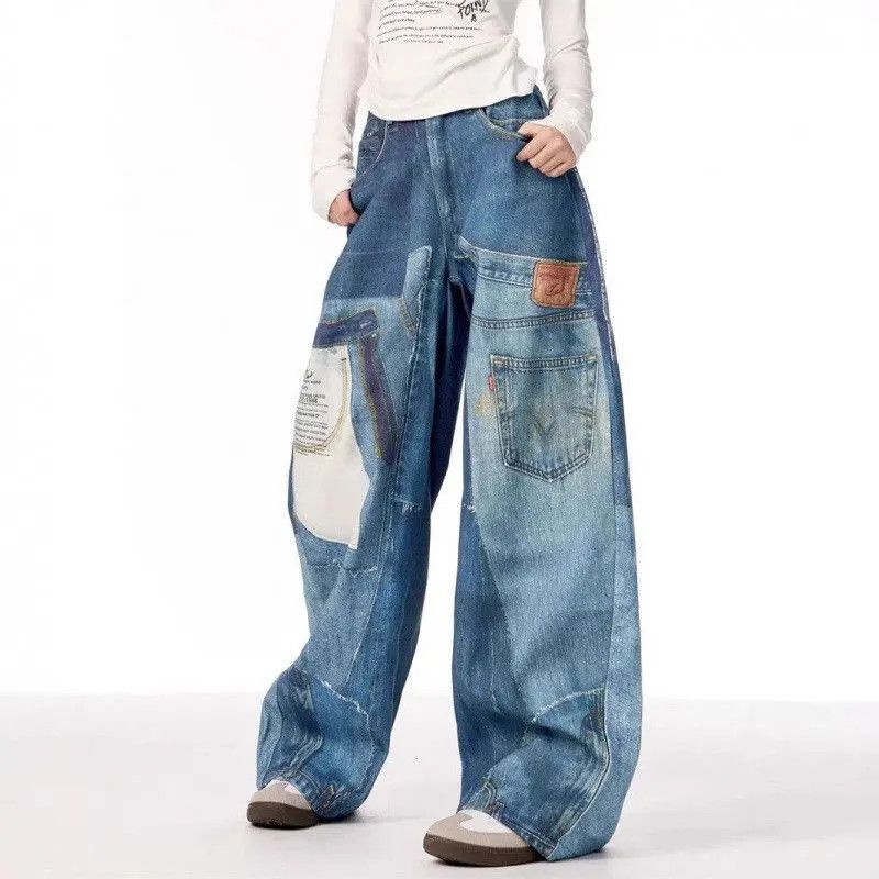 Japanese Brand Retro loose patchwork printed jeans Size US 32 / EU 48 - 2 Thumbnail