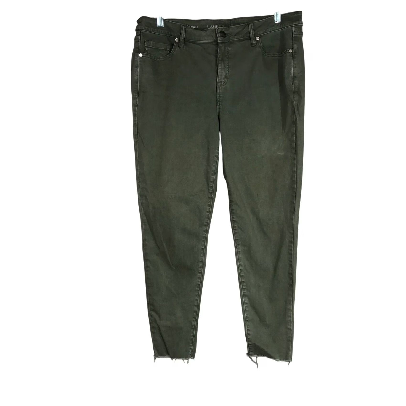 Vintage Lane Bryant Olive Green Ankle Skinny Jeans Women's 16 Black Label Denim Casual Pockets Stretch 5-Pocket Distressed Size 38" / US 16 / IT 52 - 2 Thumbnail