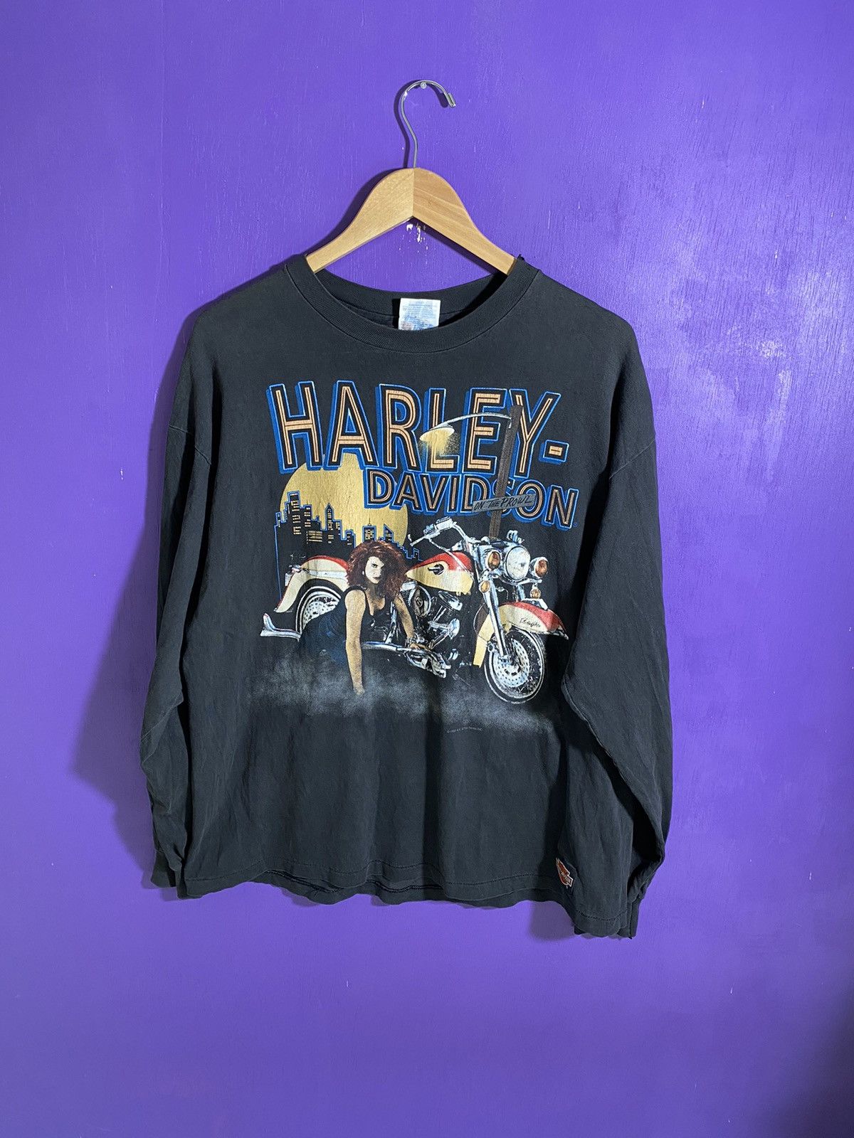 Harley Davidson × Vintage Vintage 1992 Harley Davidson biker girl long-sleeve Size US XL / EU 56 / 4 - 1 Thumbnail