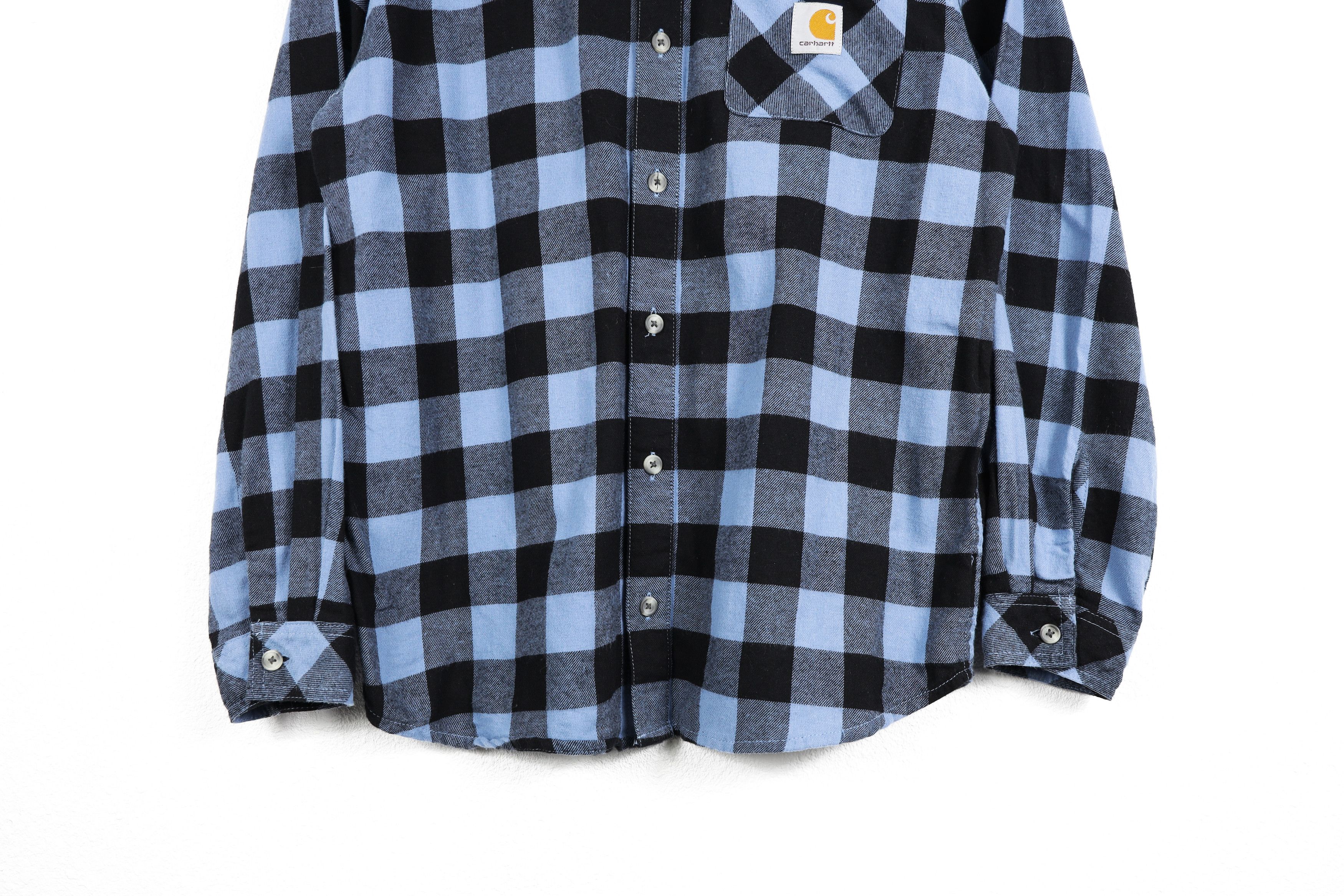 Carhartt × Flannel Vintage Carhartt Pocket Logo Blue Black Check Flannel Shirt Size US S / EU 44-46 / 1 - 2 Thumbnail