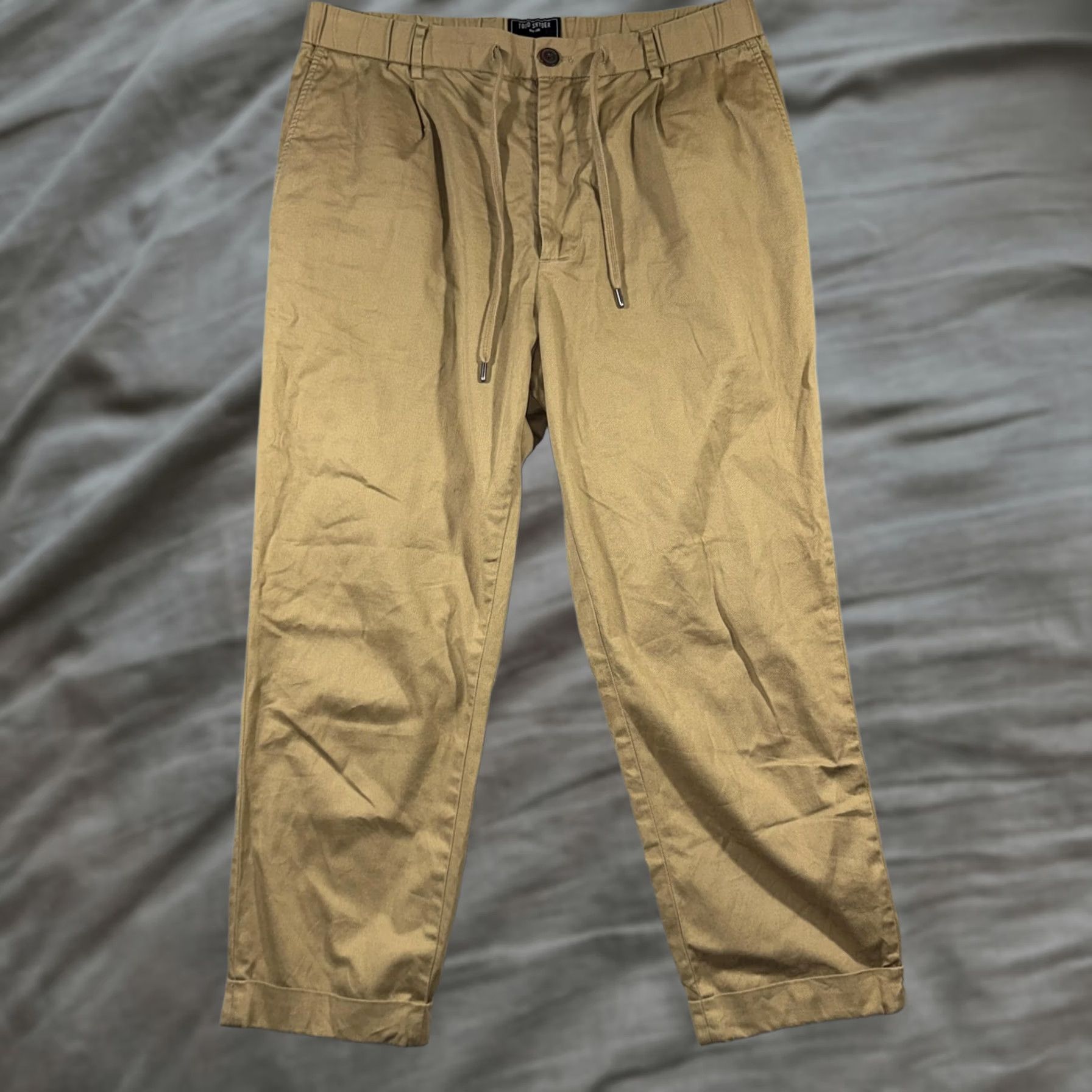 Todd Snyder Todd Snyder Pants Mens Small Beige Elastic Waist Drawstring Cuffed Chino Tapered Size US 29 - 1 Thumbnail