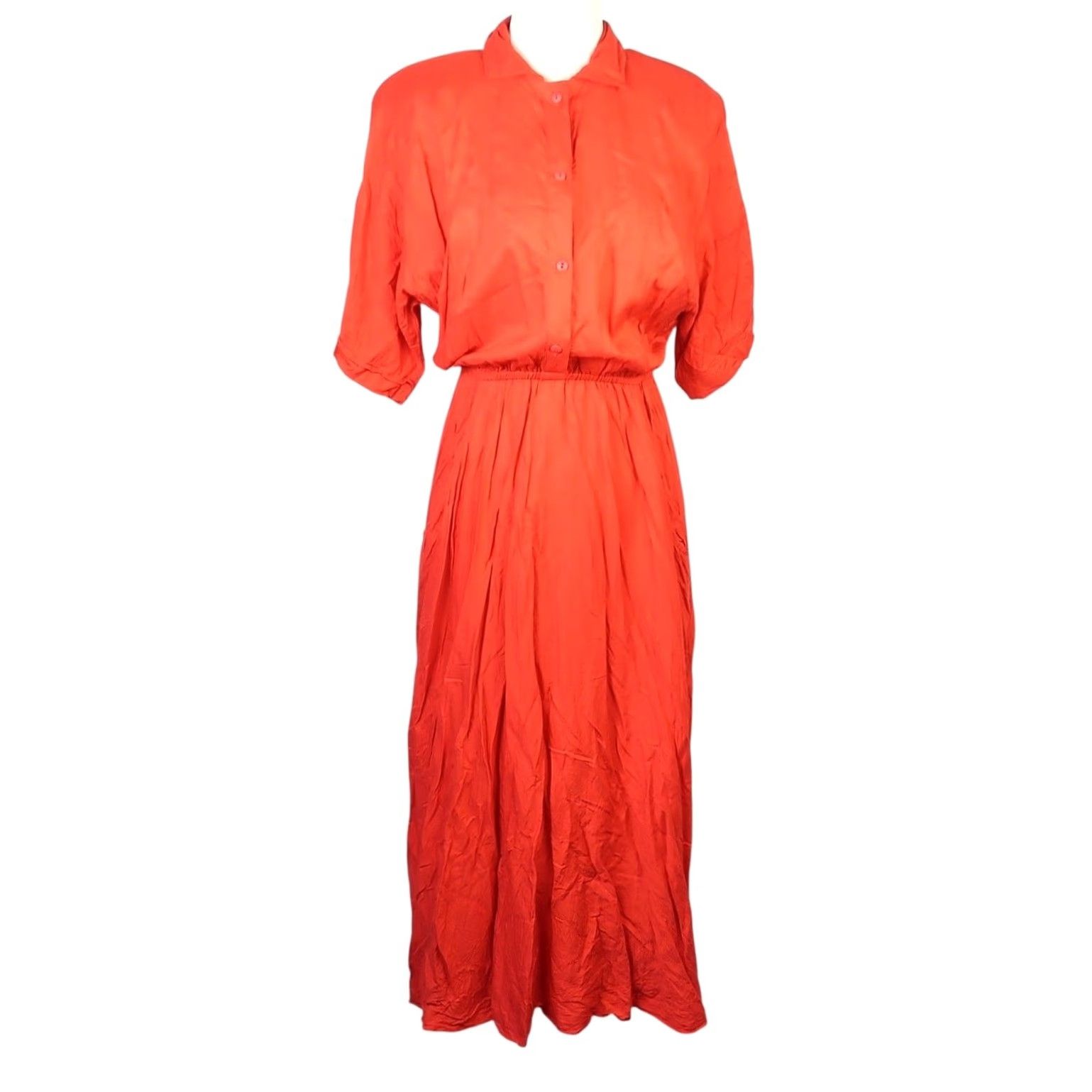 Vintage VINTAGE Visionz Red A-Line Midi Shirt Dress 4 Womens Half Sleeve Rayon Pockets 80s 70s Casual Workwear Modern Size S / US 4 / IT 40 - 2 Thumbnail