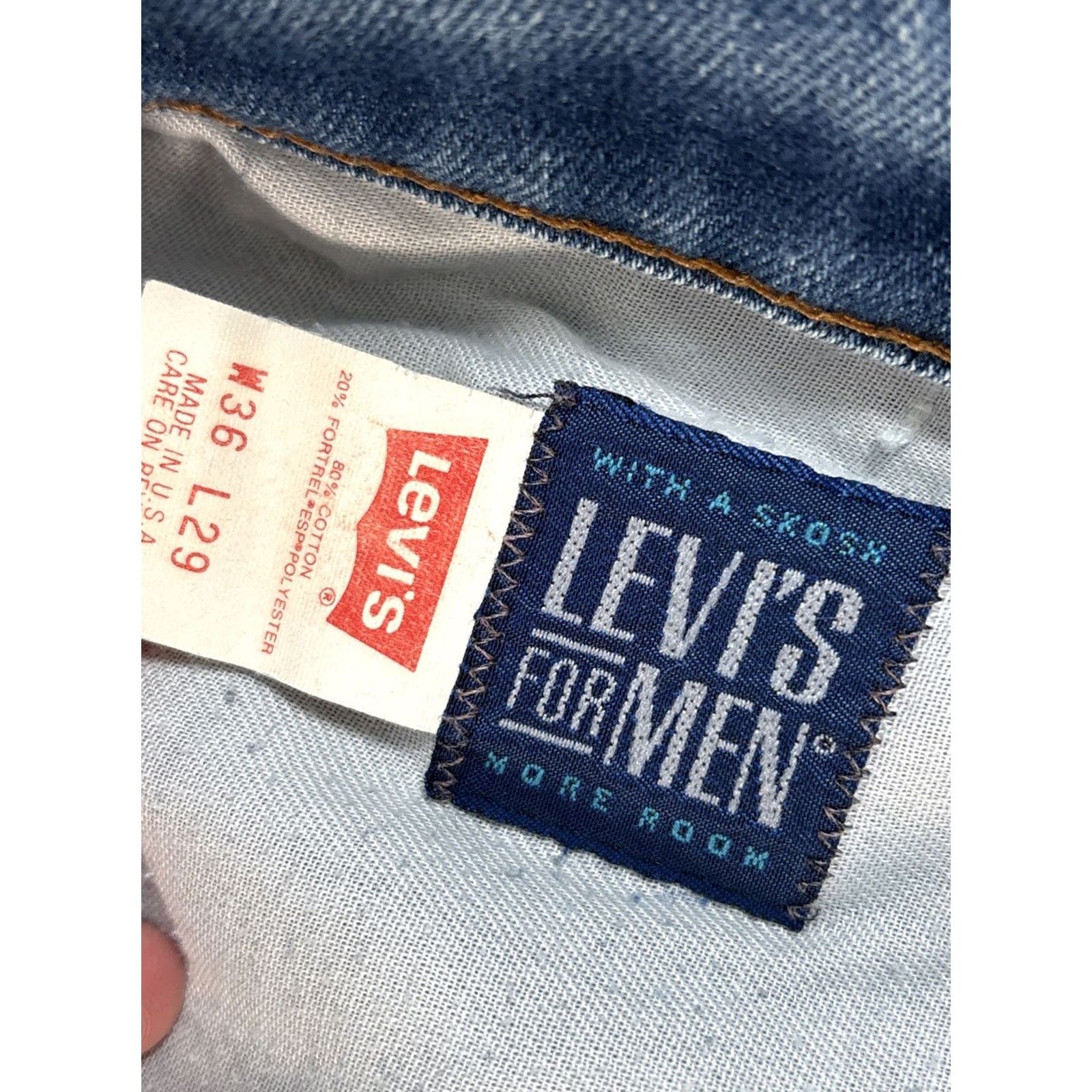 Levi's VINTAGE Levi's For Men Jeans 36x28 1980s Blue Denim Red Batwing Black Tab #40541-4615 USA Mens Size US 32 / EU 48 - 5 Thumbnail