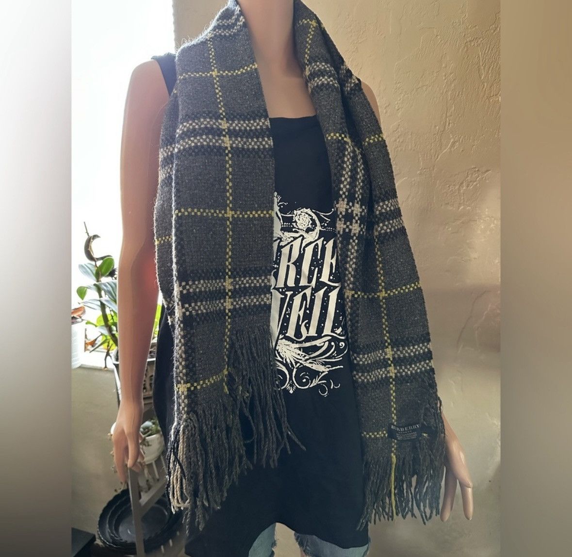 Burberry Burberry London Gray Cashmere Plaid Scarf Size ONE SIZE - 4 Thumbnail