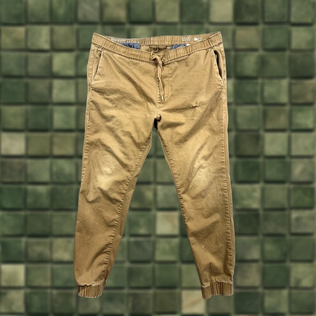Denime Bullhead Denim Mens Khaki Jogger Pants Skinny 28in Inseam Elastic Waist Casual Mid Rise Regular Size M Brown Size US 31 - 1 Thumbnail