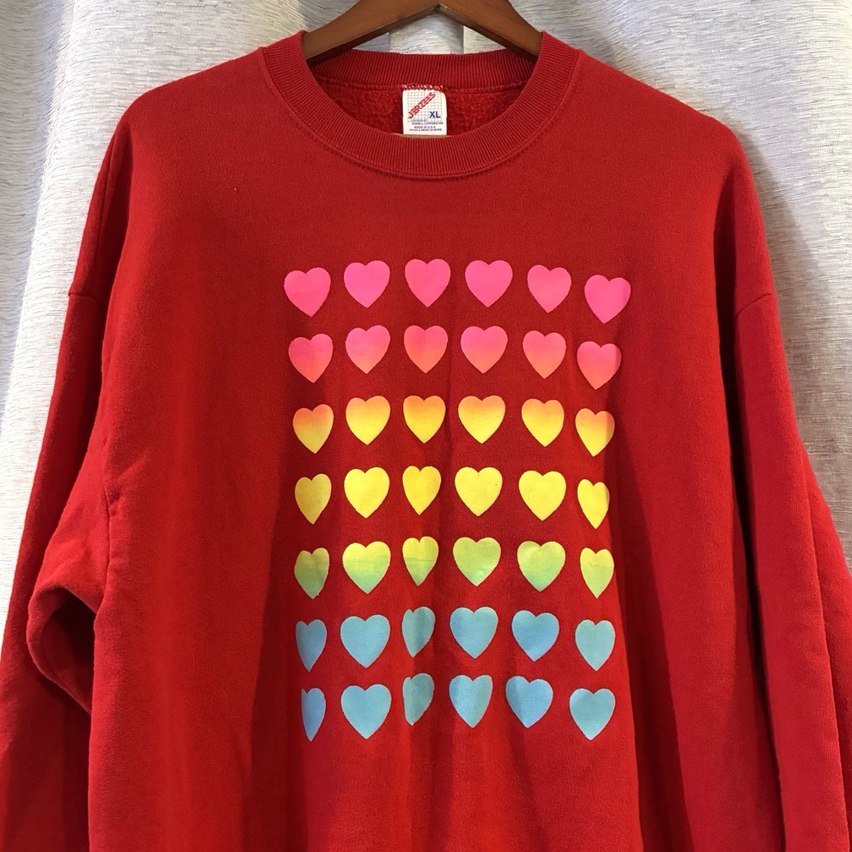 Jerzees VINTAGE Candy Hearts Sweatshirt Crewneck XL Red Women 90s USA Jerzees Pullover Crew Neck Long Sleeve Hearts Size XL / US 12-14 / IT 48-50 - 3 Thumbnail