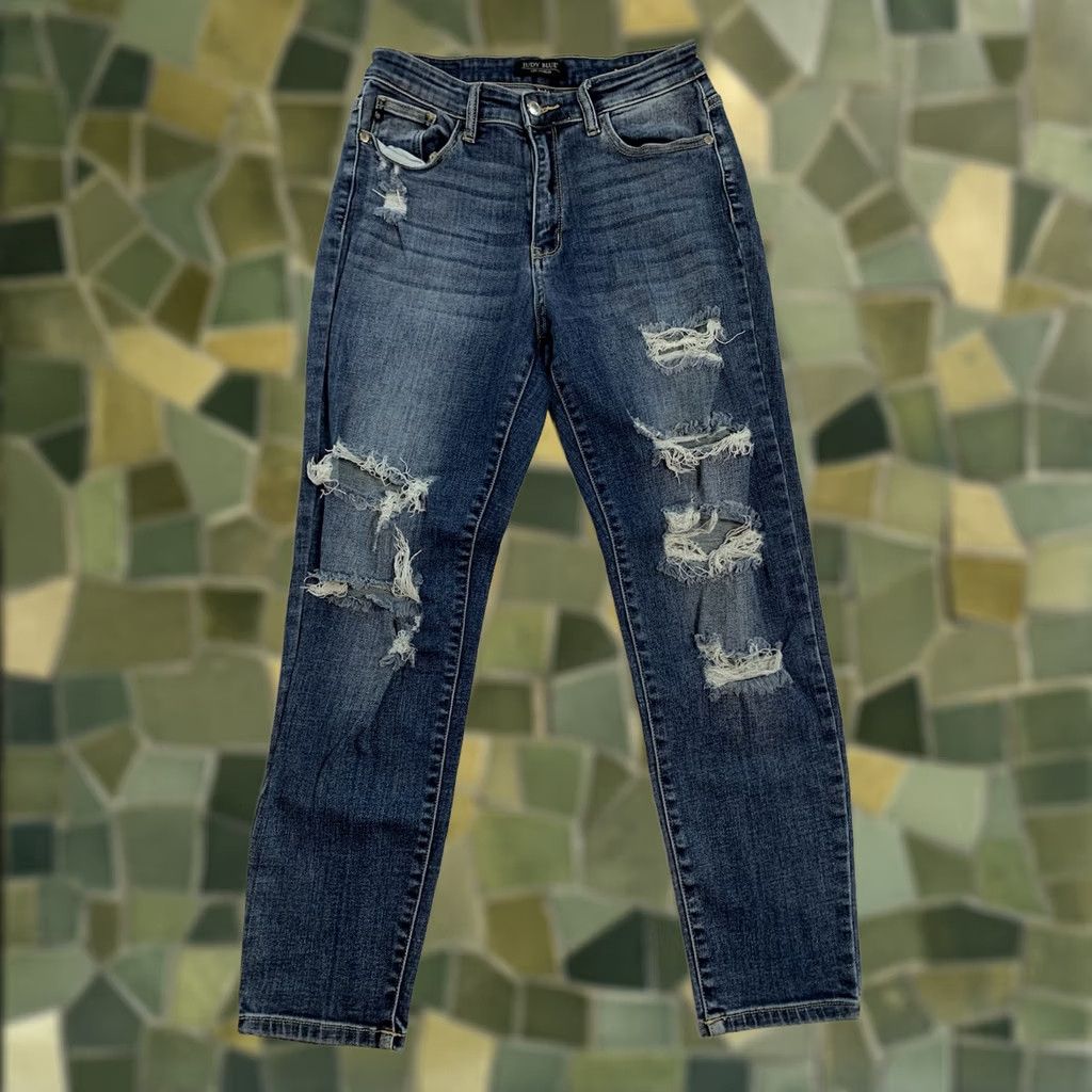 Vintage Judy Blue Jeans Woman 5/27 Boyfriend Fit Distressed Blue Denim 5-Pocket Regular Size 27 Vintage No Women Jeans Size 27" / US 4 / IT 40 - 1 Thumbnail
