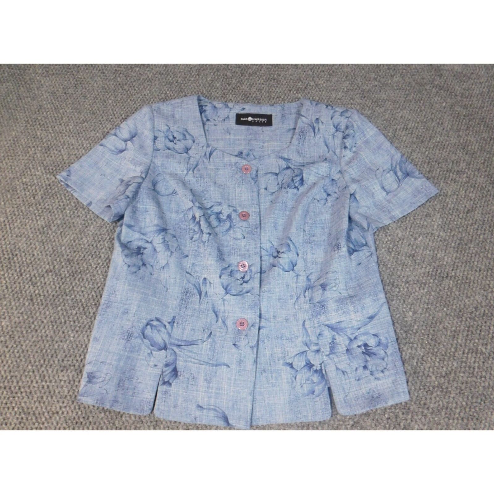 Vintage Sag harbor Womens Blazer Large Blue Floral four-button Size L / US 10 / IT 46 - 2 Thumbnail