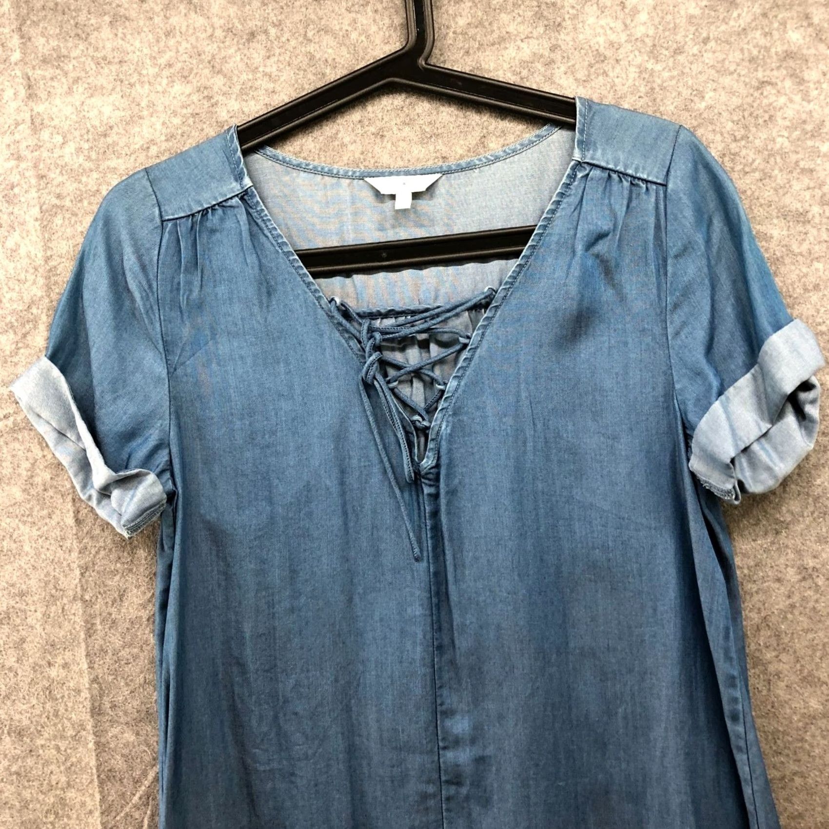 Lucky Brand Lucky Brand Chambray Dress Womens XS Blue Short Sleeve Lace Up Lyocell Mini Bohemian Slim Fit Casual Womens XS Size 26" / US 2 / IT 38 - 3 Thumbnail