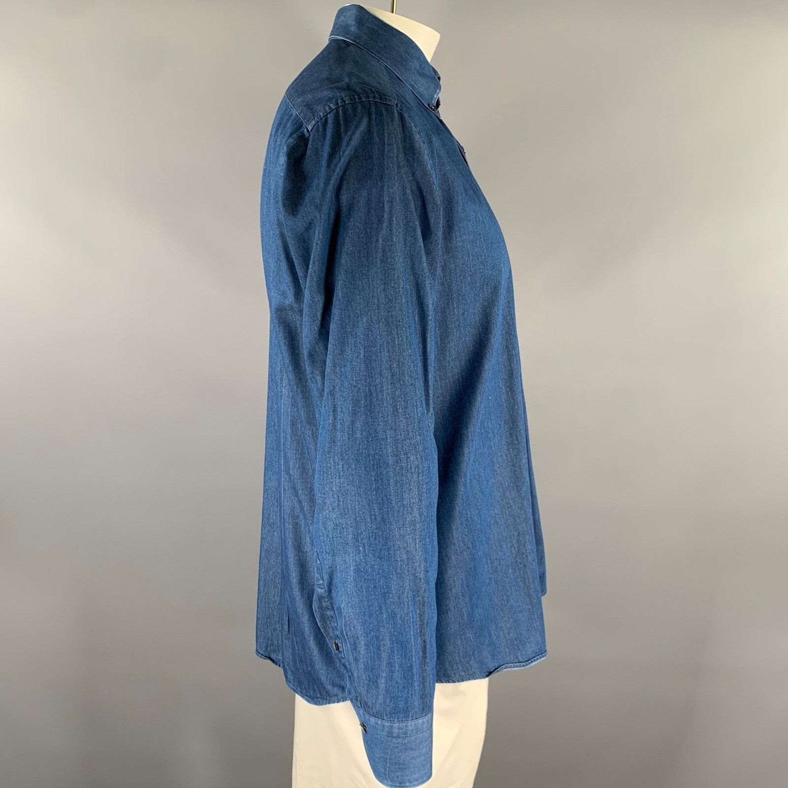 Tod's TOD'S L Navy Heather Cotton Button Down Long Sleeve Shirt Size US L / EU 52-54 / 3 - 3 Thumbnail