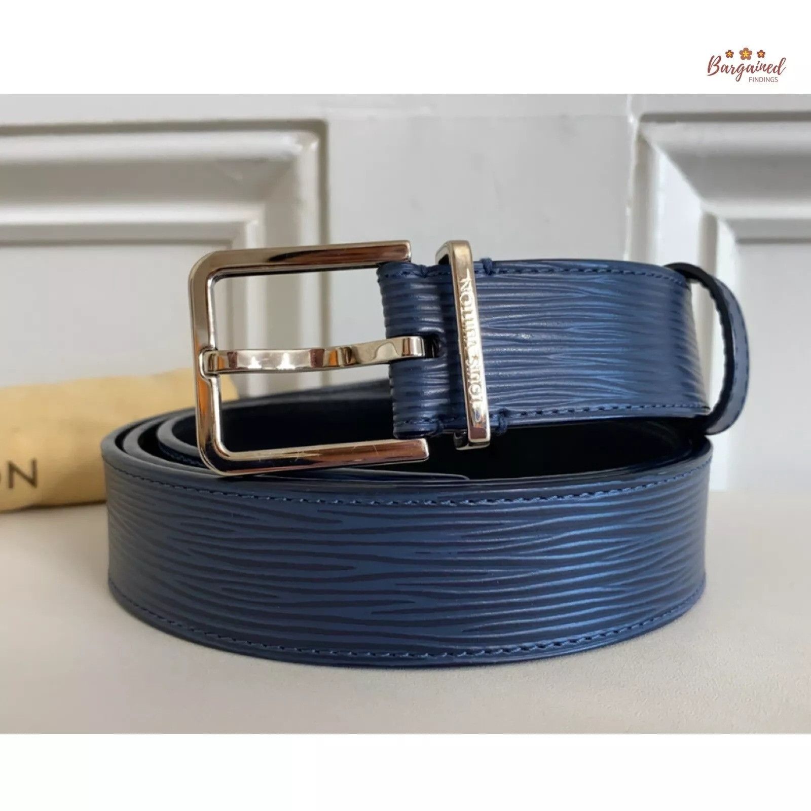 Louis Vuitton Louis Vuitton Blue Epi Leather Metal Square Buckle Belt Size 36 - 1 Thumbnail