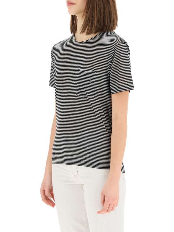 Saint Laurent Paris o1la1rc1a0425 647325 Striped Cassandre T-Shirt In Jersey Size S / US 4 / IT 40 - 4 Thumbnail