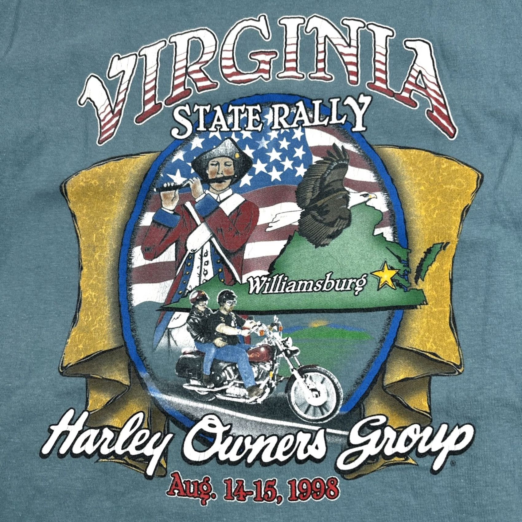 Harley Davidson VINTAGE Harley-Davidson T Shirt M 1998 Virginia Harley Owners HOG Rally Williamsburg Mens Green Size M Size US M / EU 48-50 / 2 - 2 Thumbnail