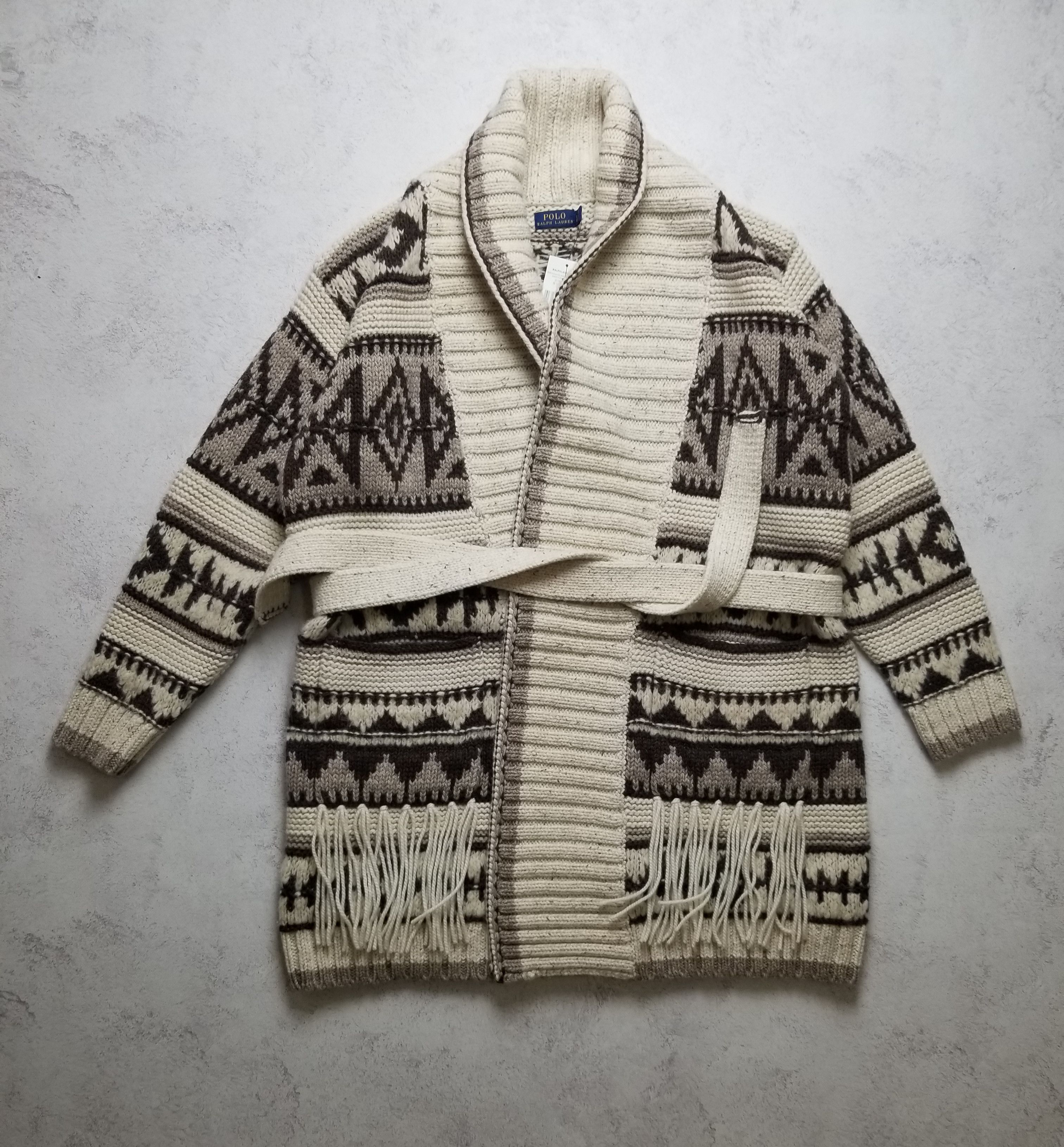 Polo Ralph Lauren New Polo Ralph Lauren Fringe-Trim Shawl Wool Cardigan Size L / US 10 / IT 46 - 1 Thumbnail