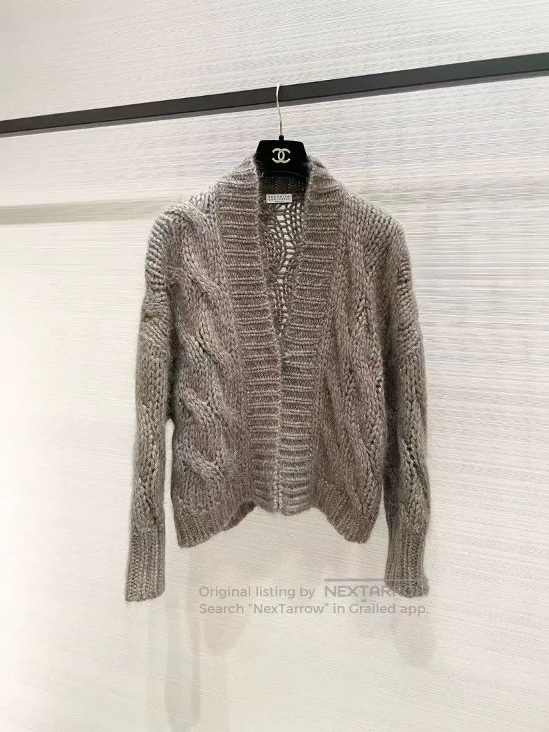Brunello Cucinelli Brunello Cucinelli Brown cable knitted cardigan Size S / US 4 / IT 40 - 1 Thumbnail