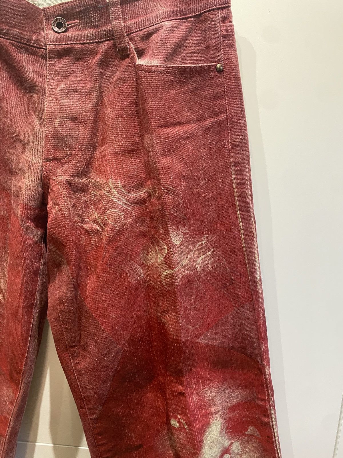 5351 POUR LES HOMMES 5351 Pour Les Hommes “Black Sugar” Red, Printed Denim Size US 31 - 9 Thumbnail