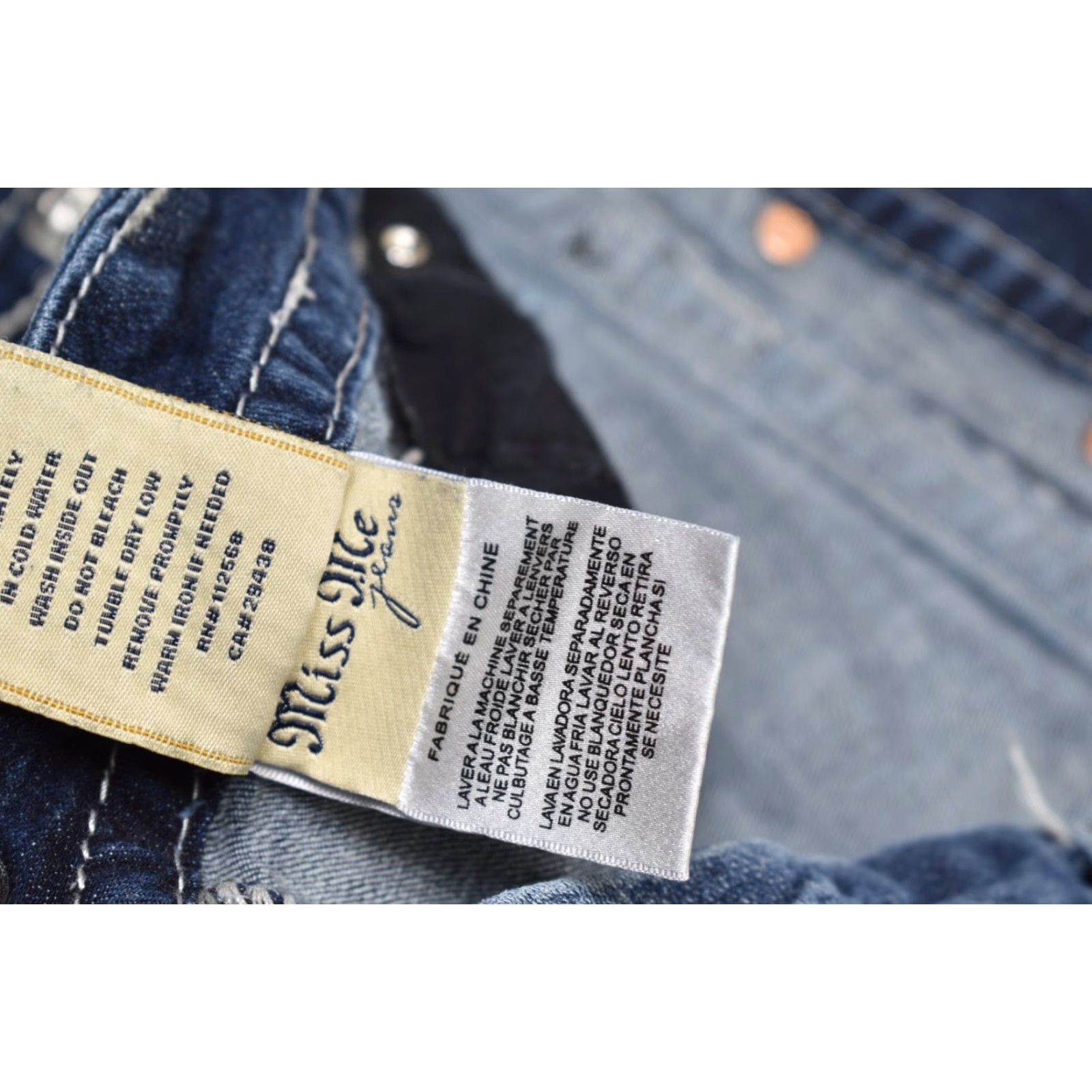 Miss Me Miss Me Women's Jeans Size 32 Dark Wash Rhinestone Mid Rise Easy Straight Leg 5-Pocket Denim Blue Shirt/Bottoms Size 24" / US 00 / IT 34 - 6 Thumbnail