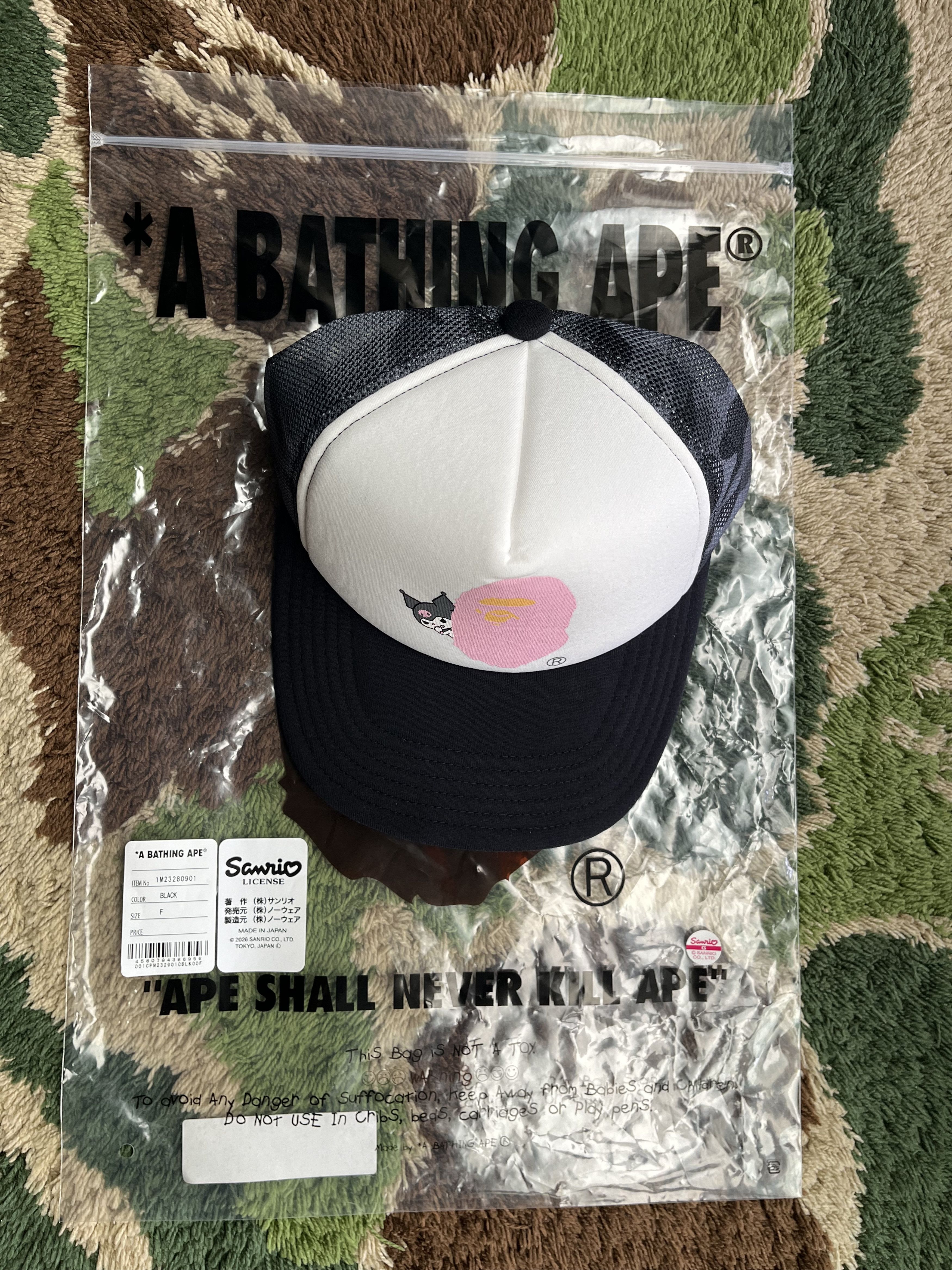 Bape BAPE SANRIO KUROMI APE HEAD ABC CAMO MESH CAP Size ONE SIZE - 5 Thumbnail