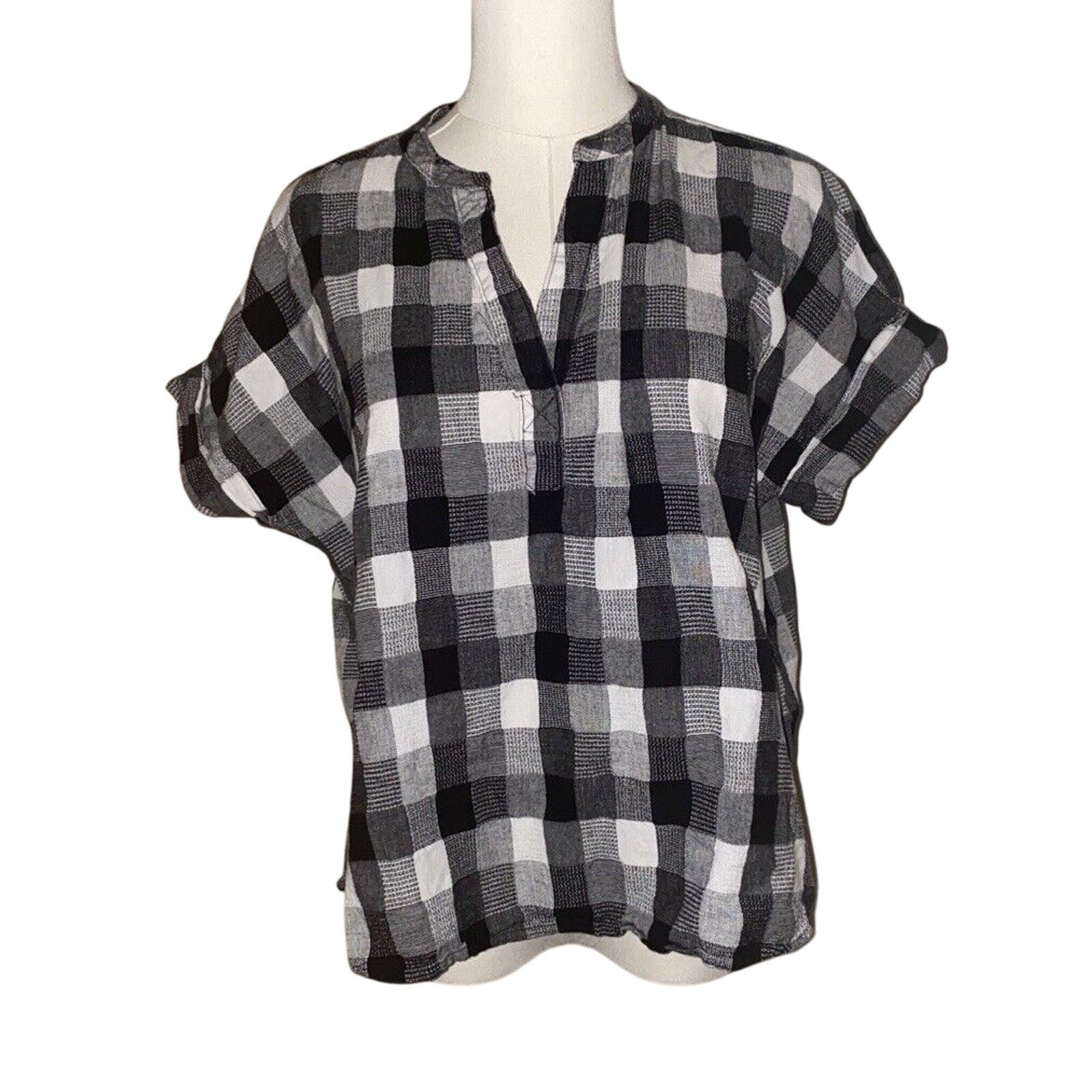 Madewell Madewell Women Black White Cotton Short Sleeve Blouse Small Size S / US 4 / IT 40 - 1 Thumbnail