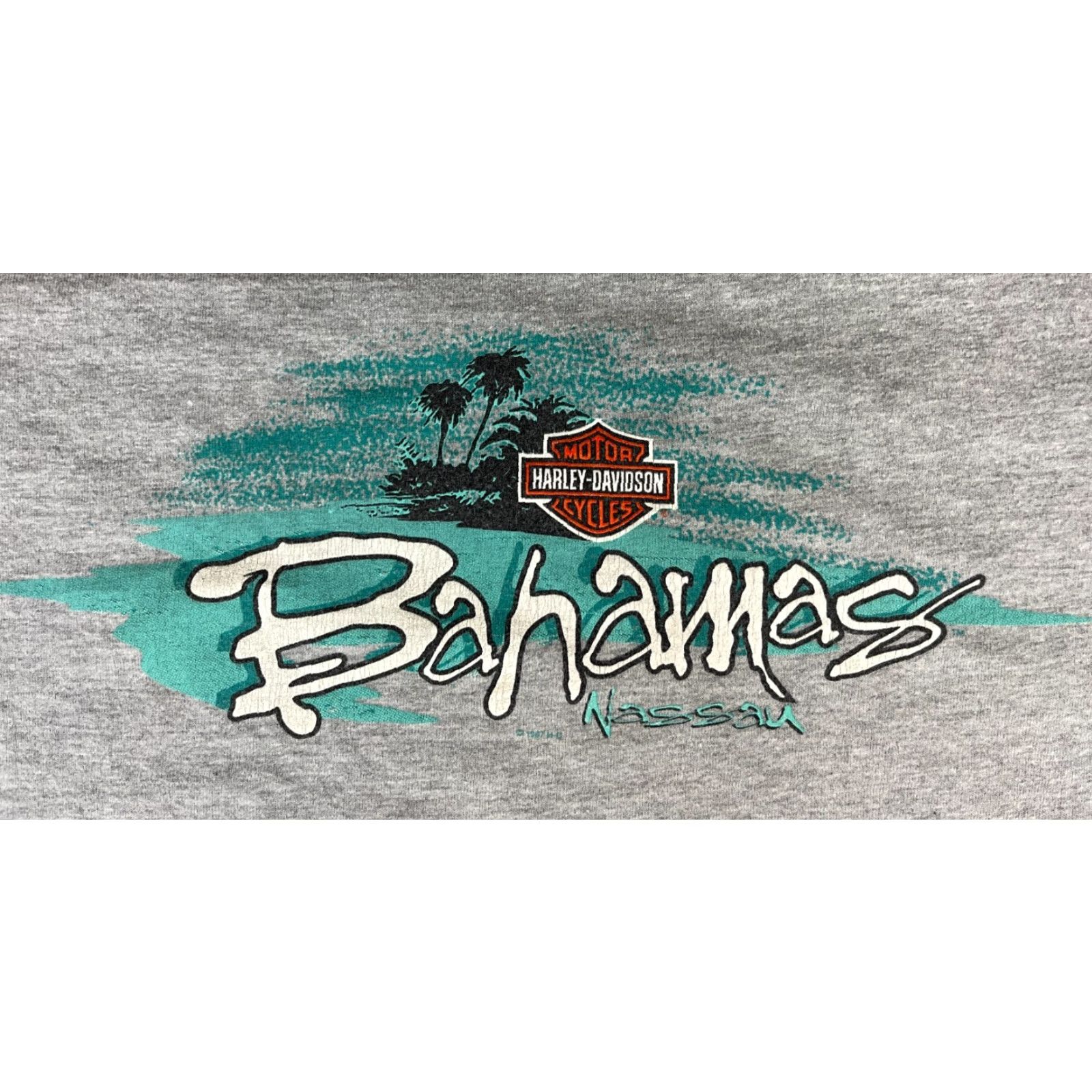Harley Davidson VINTAGE Harley-Davidson Bahamas Nassau T-Shirt Double-Sided Mens Sz L Gray 1997 90s Motorcycle Graphic Print Crew Neck Short Sleeve Size US L / EU 52-54 / 3 - 5 Thumbnail