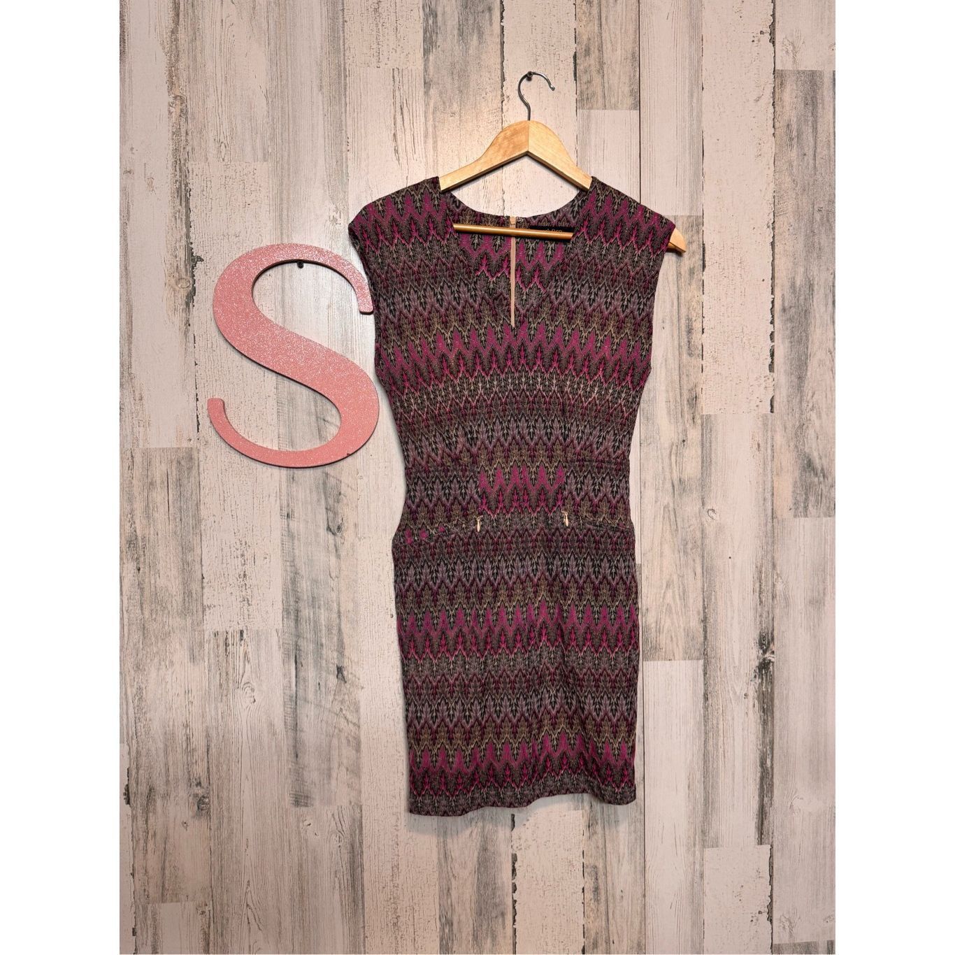 Other Ark & Co. Metallic Chevron Knit Bodycon Dress Small Pink Bla Size S / US 4 / IT 40 - 9 Thumbnail