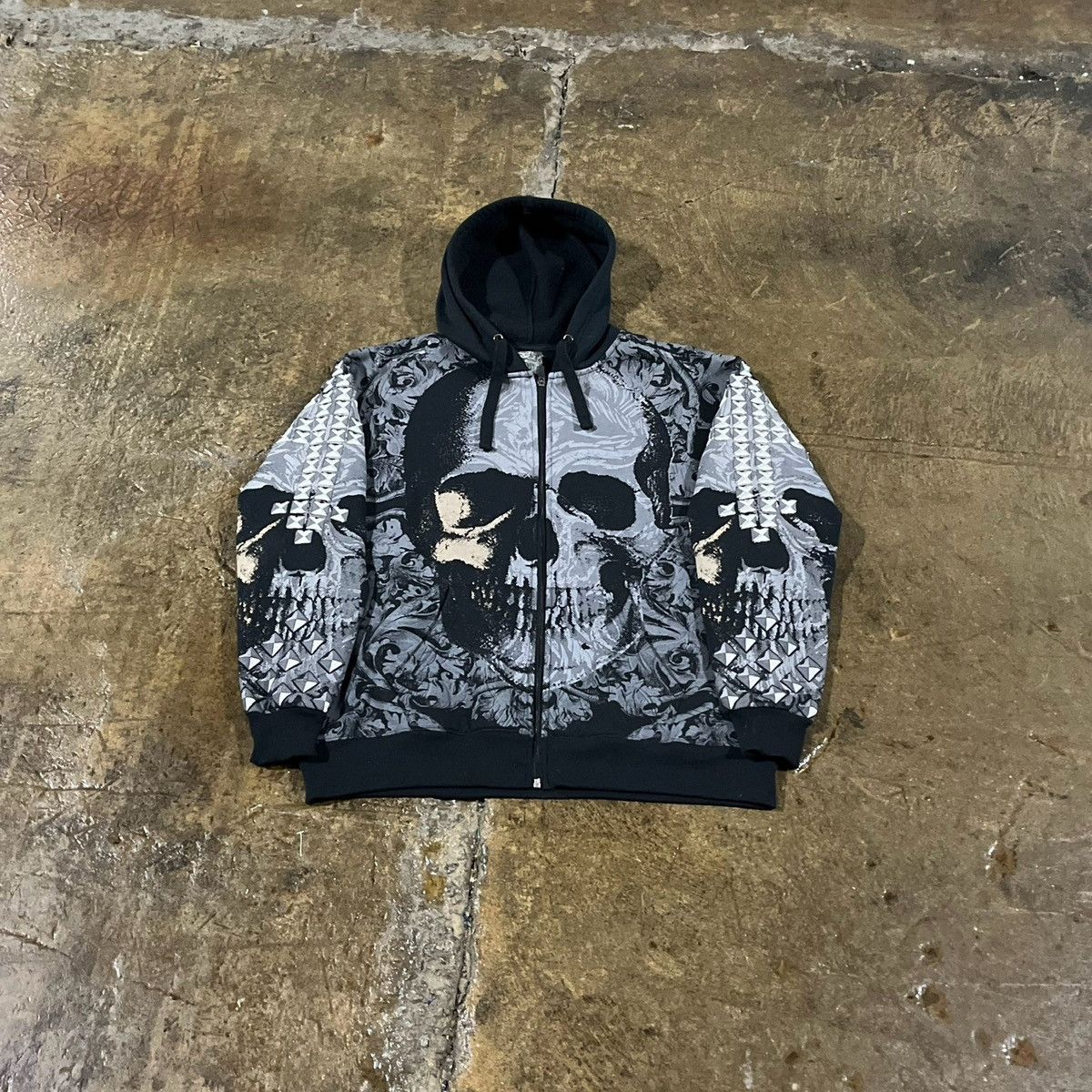 Affliction × Tapout × Vintage Crazy Y2K Affliction Style Zip-Up Hoodie Skull Grunge Skater Size US L / EU 52-54 / 3 - 1 Thumbnail