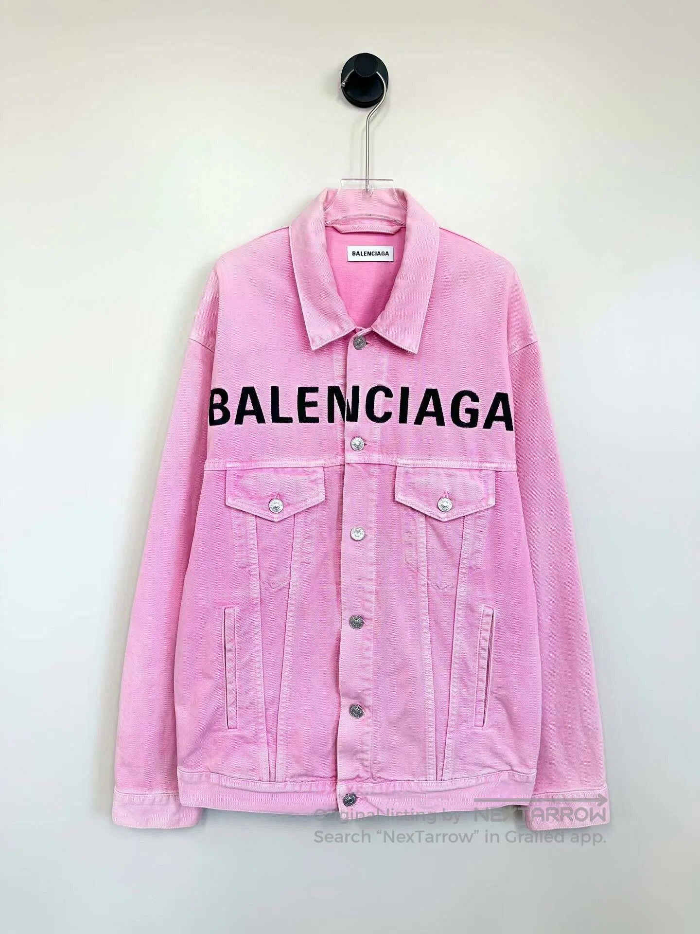 Balenciaga Balenciaga Pink Letter Logo Denim Collar Jacket| Size 4XL / US 24-26 - 1 Thumbnail