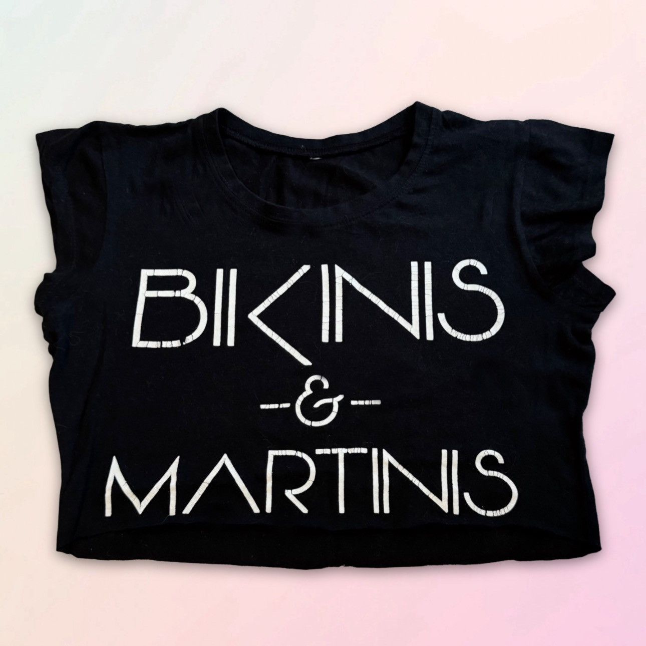 Vintage Bikinis & Martini, Retro, Raw Hem, Cropped Baby Tee Size ONE SIZE - 2 Thumbnail