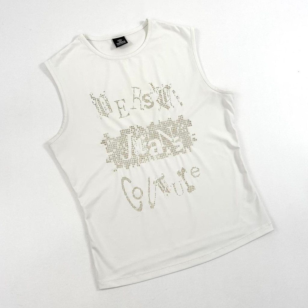 vintage Versace white tank top with textured logo
