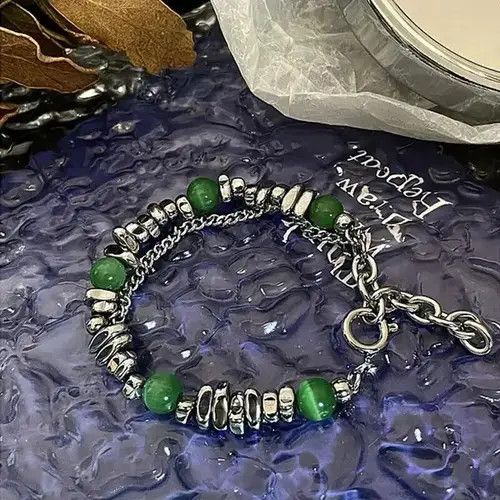 Jewelry x Military Green Stone Bracelet in Silver, Men's