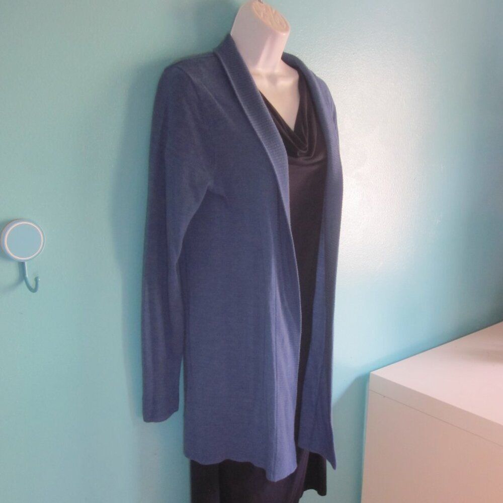 Robert Talbott Talbots Womens Size L Bright Blue Lightweight Merino Wool Open Front Cardigan Size L / US 10 / IT 46 - 10 Thumbnail