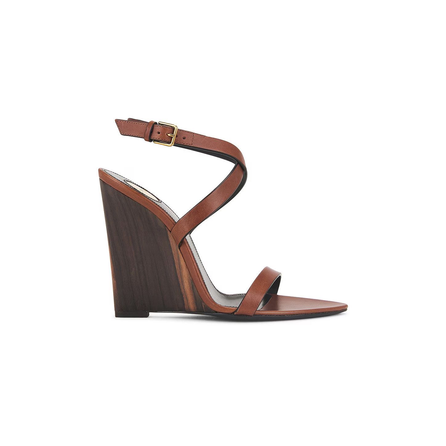 SAINT LAURENT $1150 Bruciato Leather 120mm Wedge Sandals New