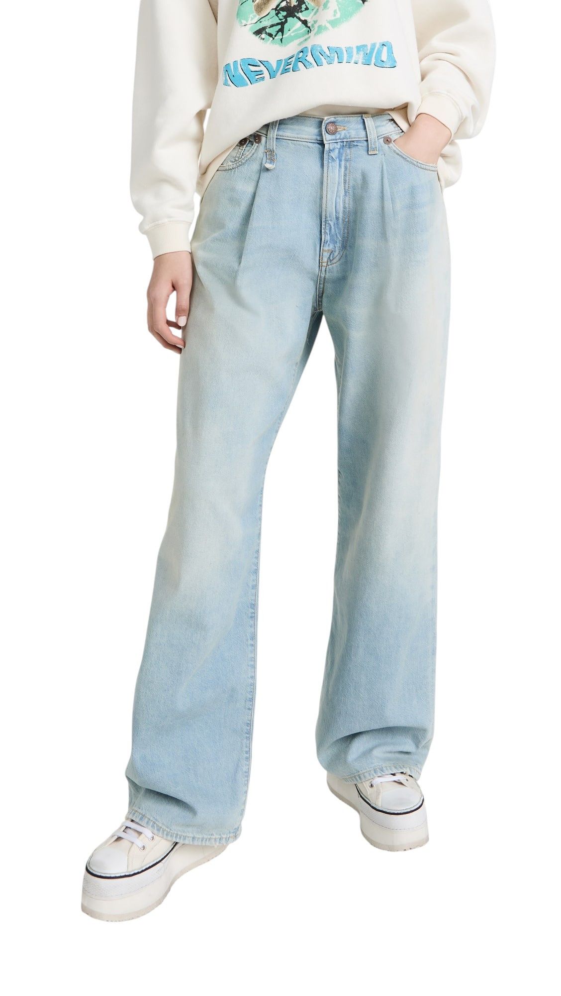 DAMON PLEATED BLUE 27 Faded Blue Stretch Wide SS25 86632