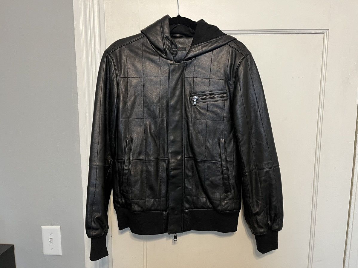 Image of John Varvatos John Varvartos Black Quilted Leather Sheepskin Jacket Size S, Men's