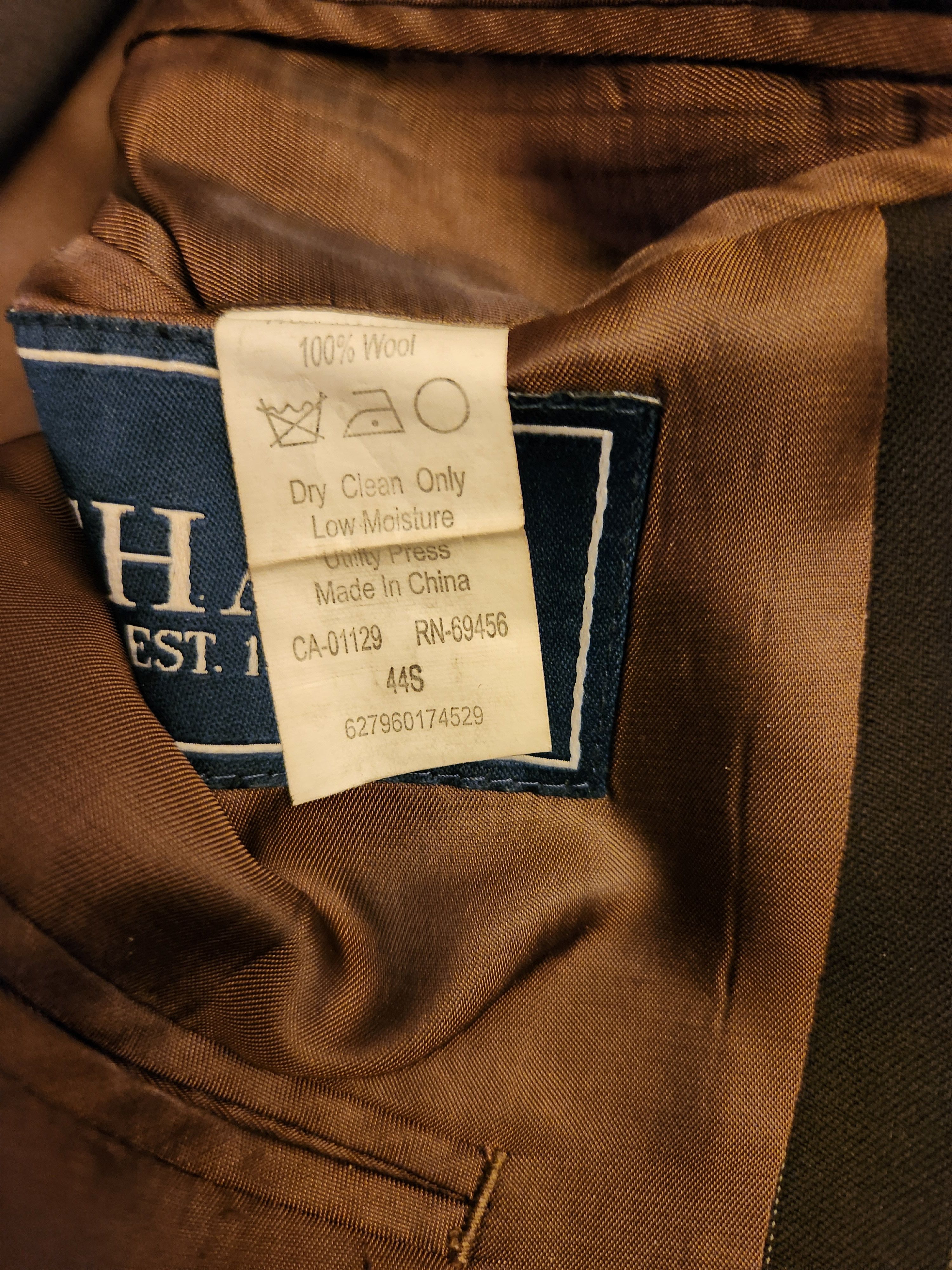 Chaps Men's 100% Wool Brown Pinstripe Blazer Size 44S - 3 Thumbnail