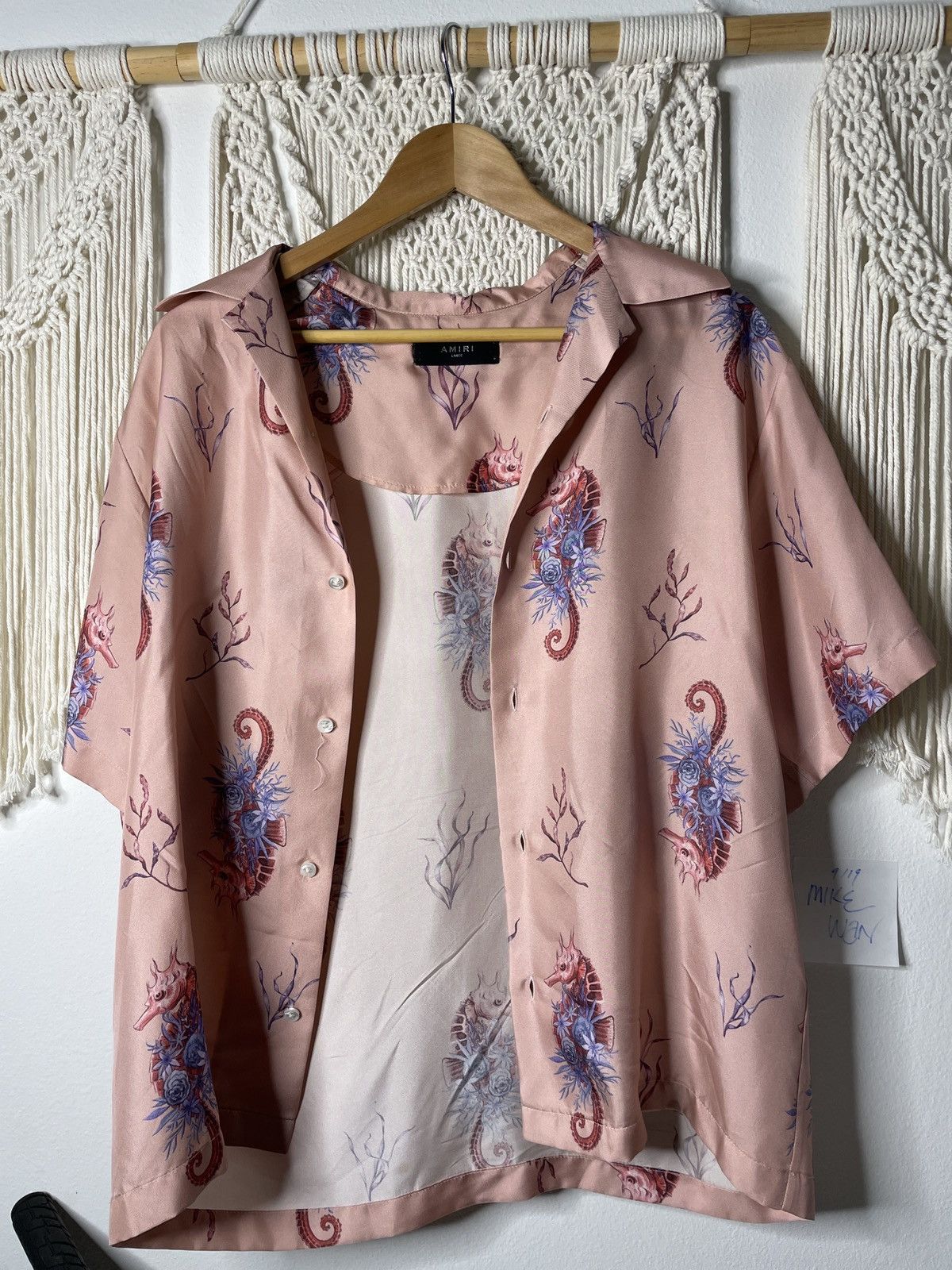image of Amiri Camp-Collar Silk-Twill Shirt Salmon Pink Seahorse L Lv, Men's (Size Large)